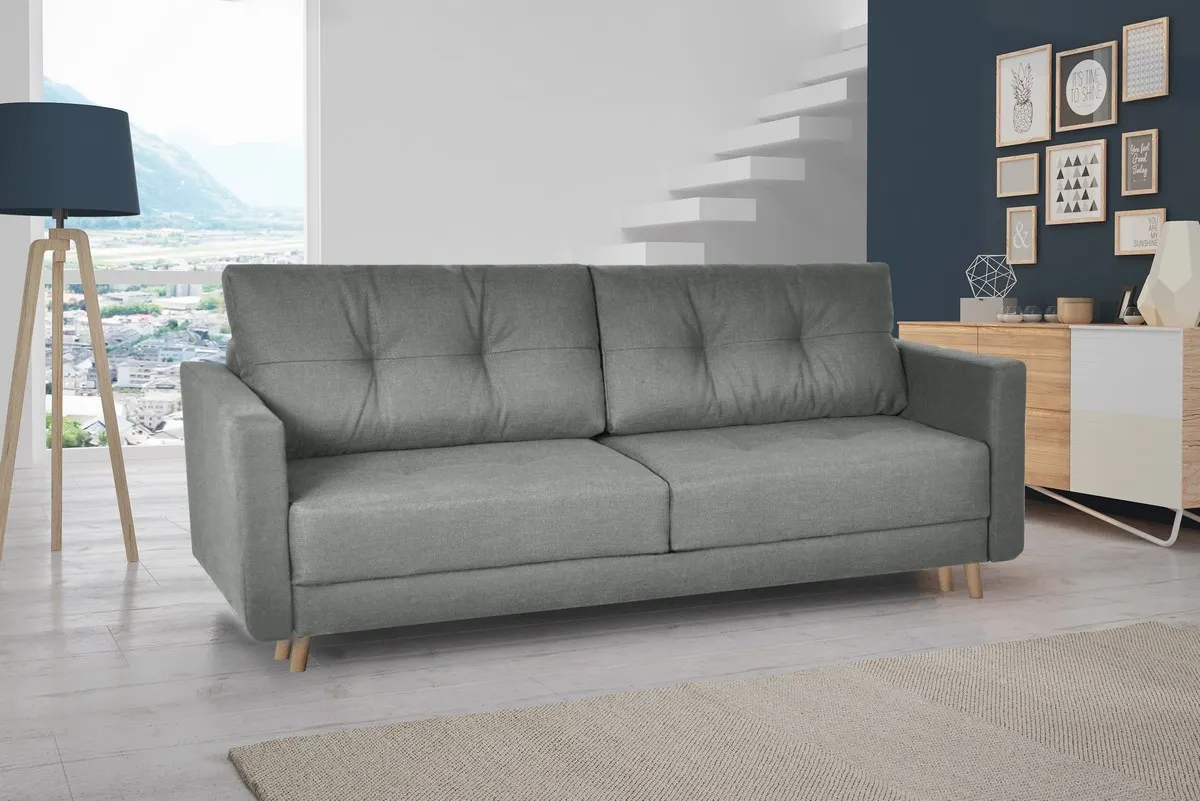 Sofa rozkładana z pojemnikiem SCANDI 218 cm szara pikowana - SCANDINEW-AUSTIN19GREY