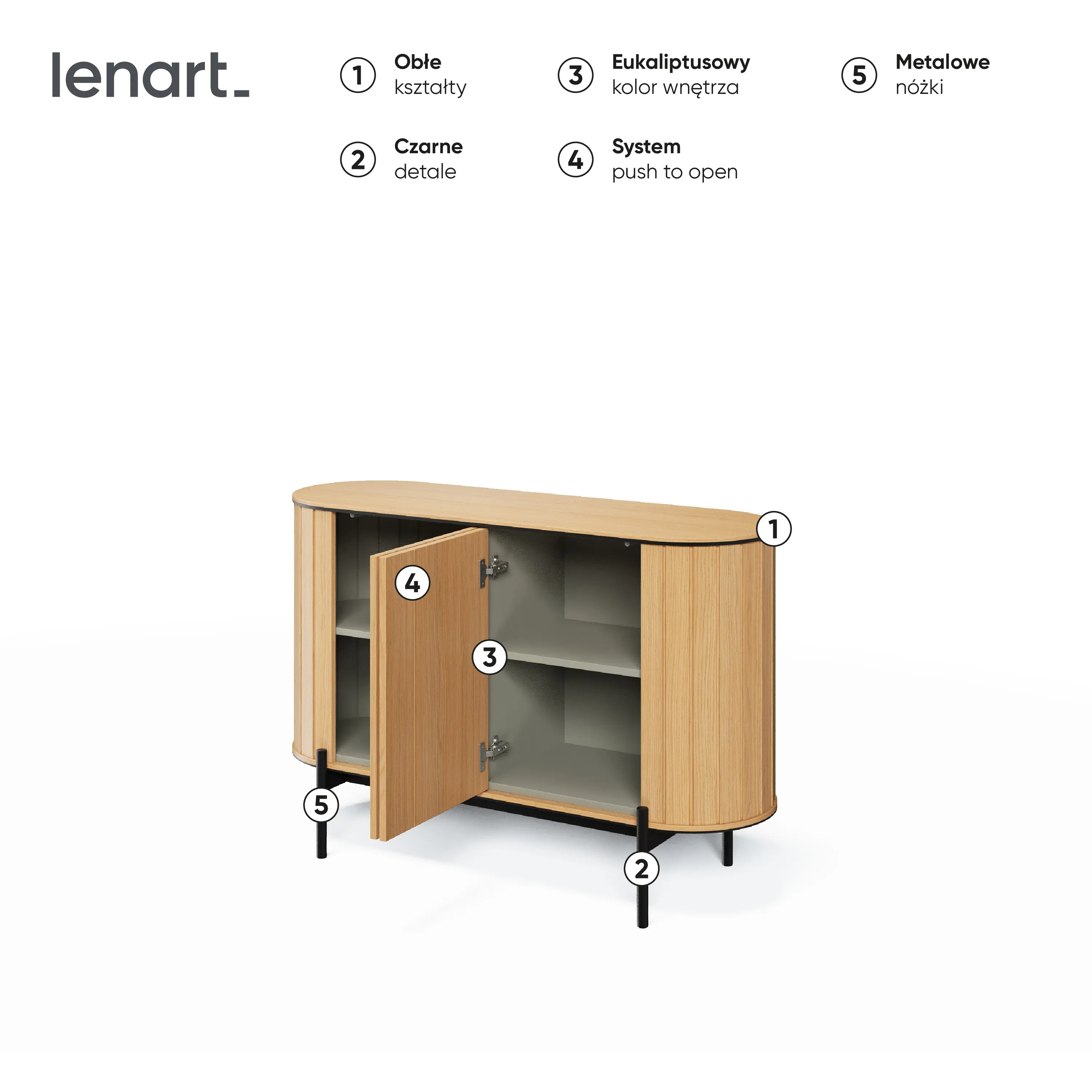 Zaokrąglona komoda 2-drzwiowa Rotto RT-02 124cm dąb vincenza/eukaliptus - RT2DE