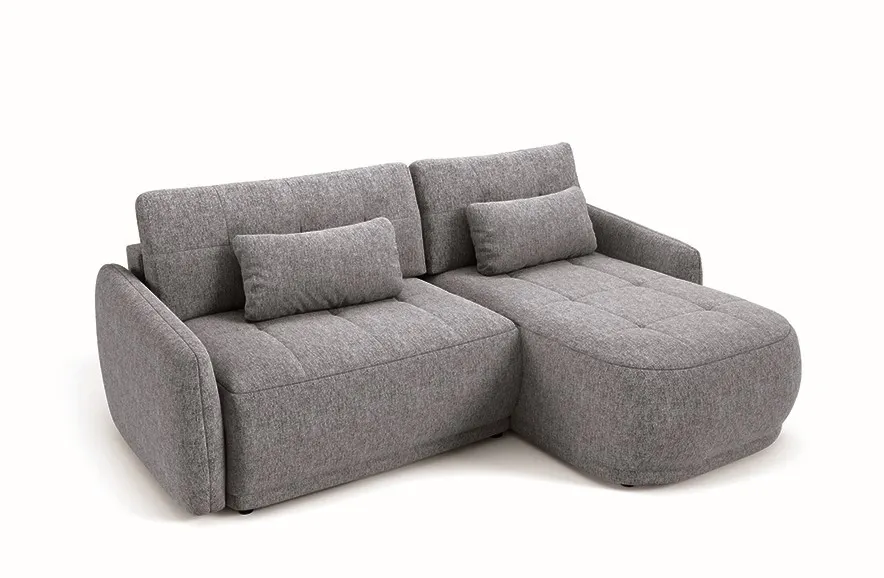 Narożnik rozkładany pikowany KRABI NEVE 240 cm L/P z pojemnikiem szary Kanapa, Meble, Poduszka, Wystrój domu