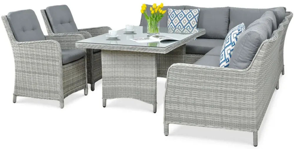 Narożnik ogrodowy modułowy MARYLAND DINING ze stołem technorattan szary - FG003019