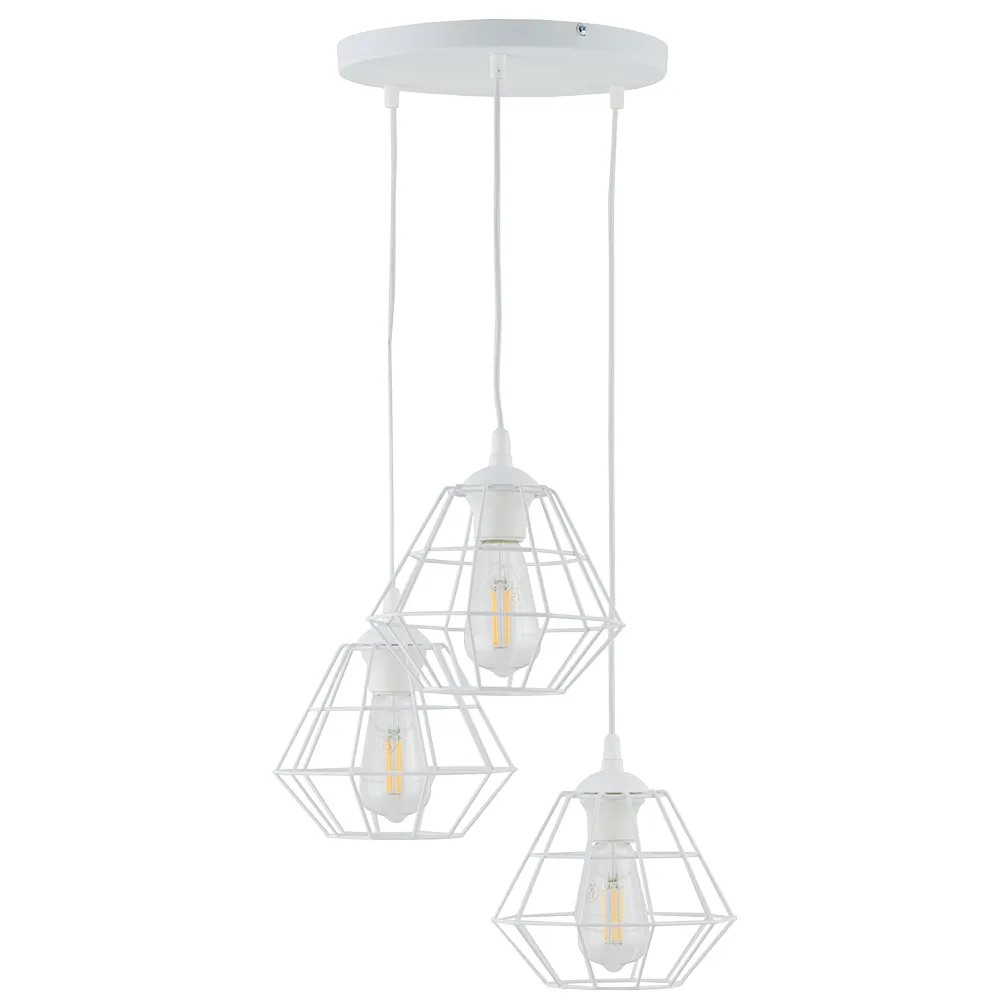 Lampa wisząca DIAMOND biała z ażurowymi kloszami w kształcie diamentów 100x45cm