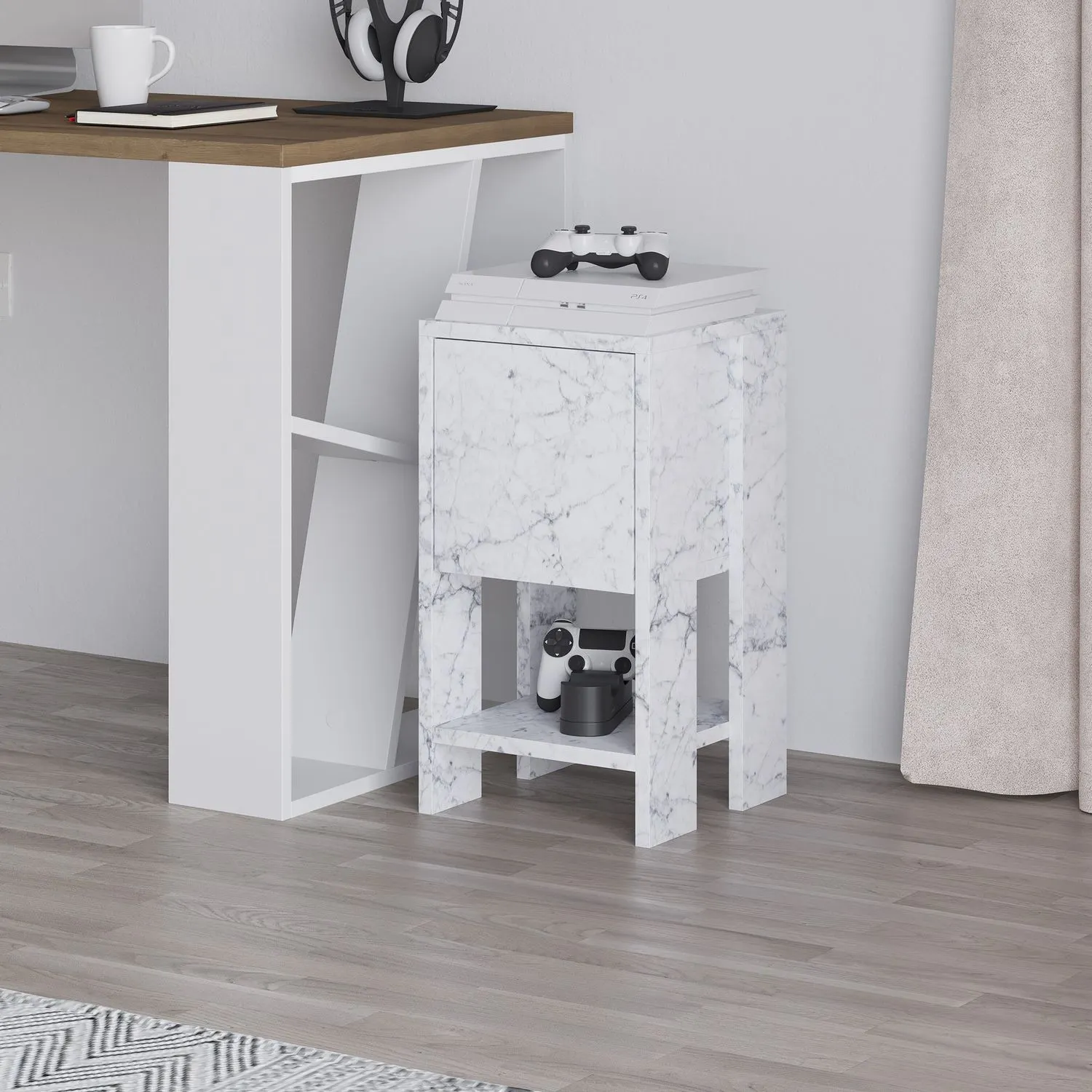 Szafka nocna EMA 30x30x55 biały efekt marmuru - ASI_776HMS3439