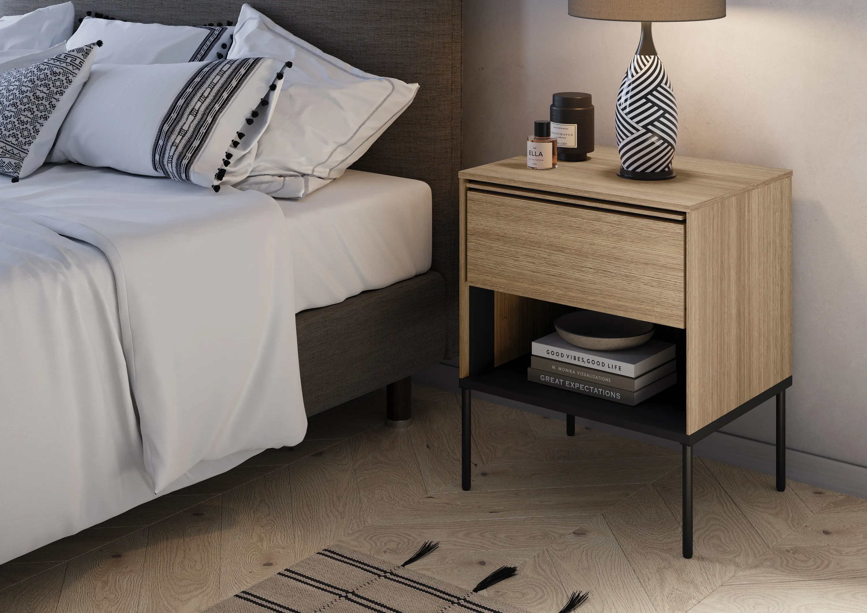 Szafka nocna z szufladą VISSO VI-10 dąb linearny - VI10DL