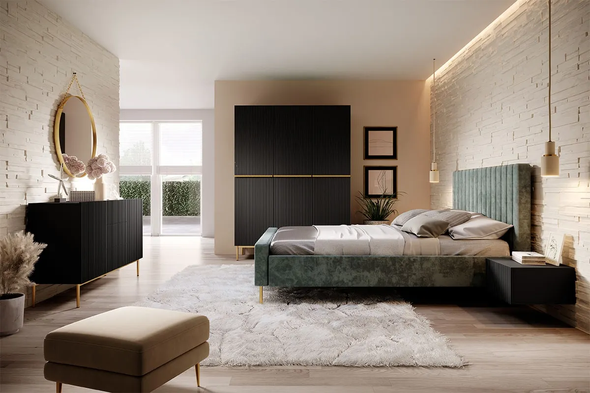 Komoda z 3 szufladami NICOLE 150 - czarny mat - złoty stelaż - B_57144