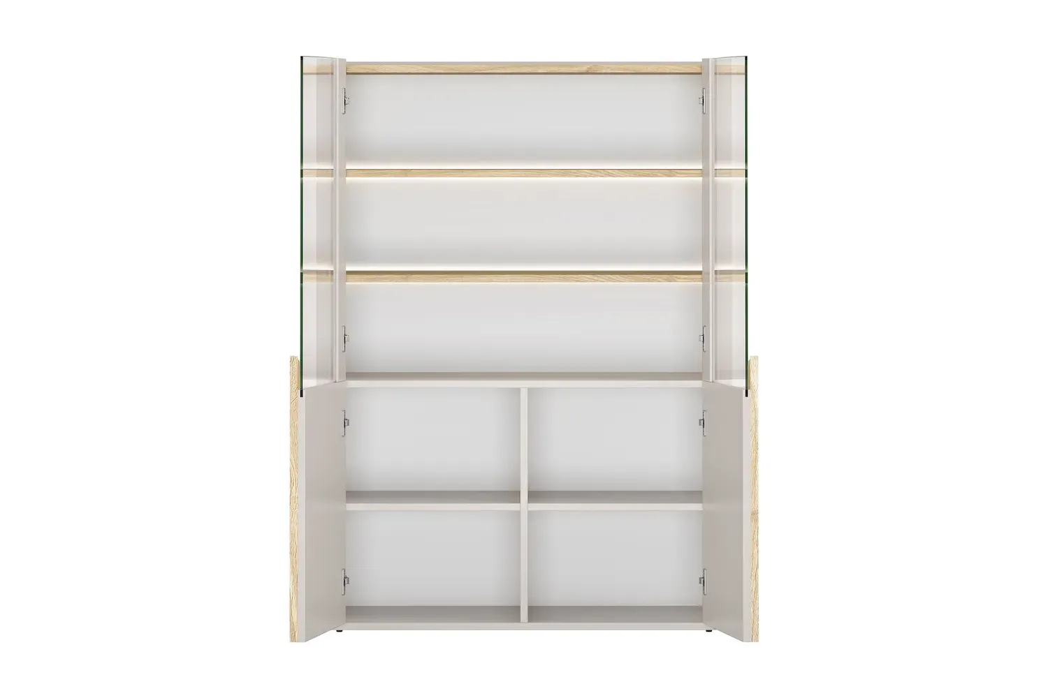 Witryna 2-drzwiowa AMILIO 100 oświetlenie LED - cashmere dąb olejowany uchwyty dąb jasny - B_169210