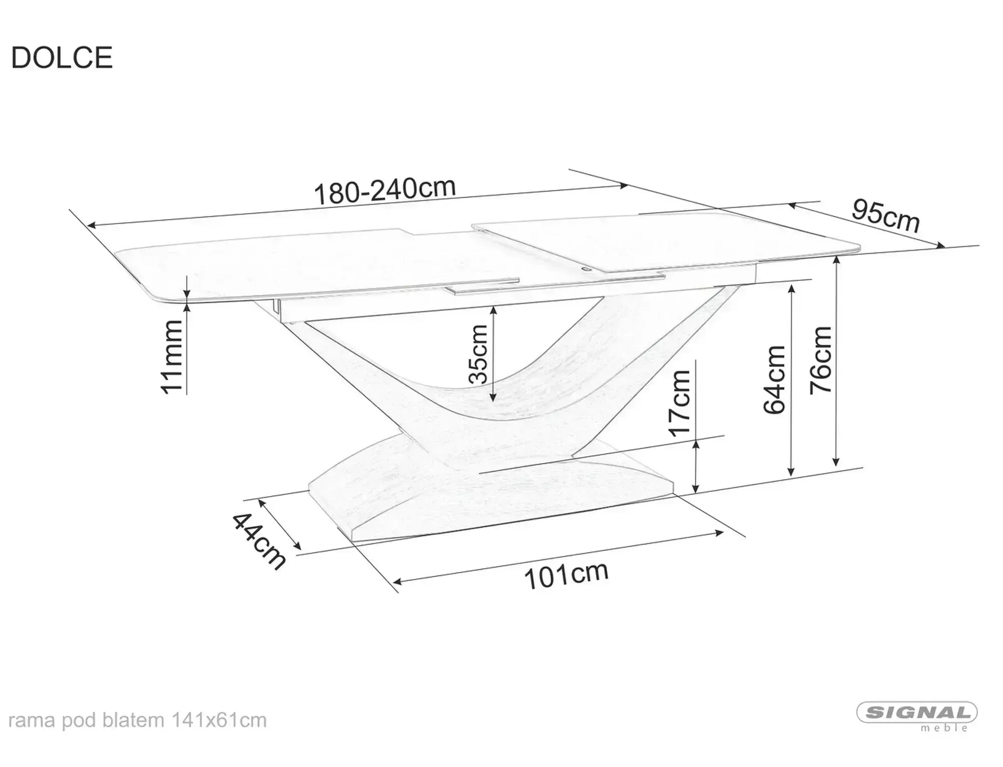Stół rozkładany DOLCE CERAMIC 95x180(240) biały efekt marmuru stelaż kolor dąb - DOLCEBD180