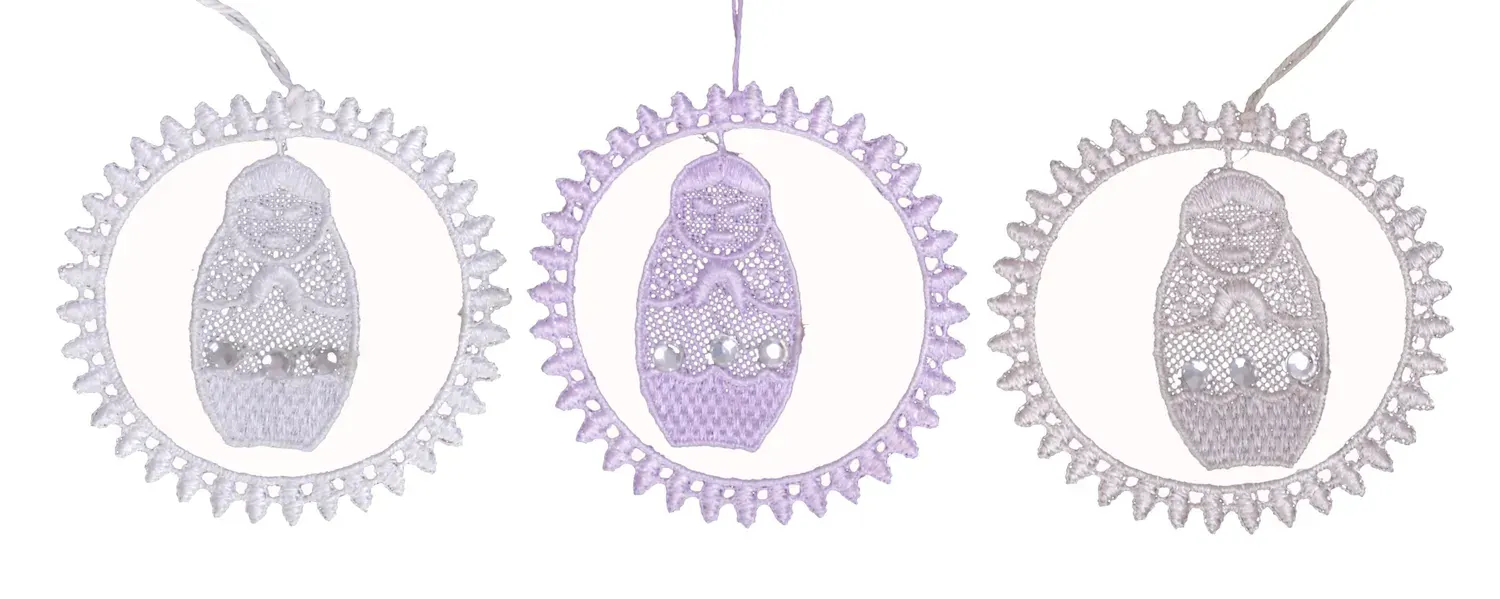 Zawieszka PŁASKA OKRAGŁA Z MATRIOSZKĄ zestaw 3 sztuk biały beżowy różowy Zawieszka PŁASKA OKRAGŁA Z MATRIOSZKĄ zestaw 3 sztuk biały beżowy różowy