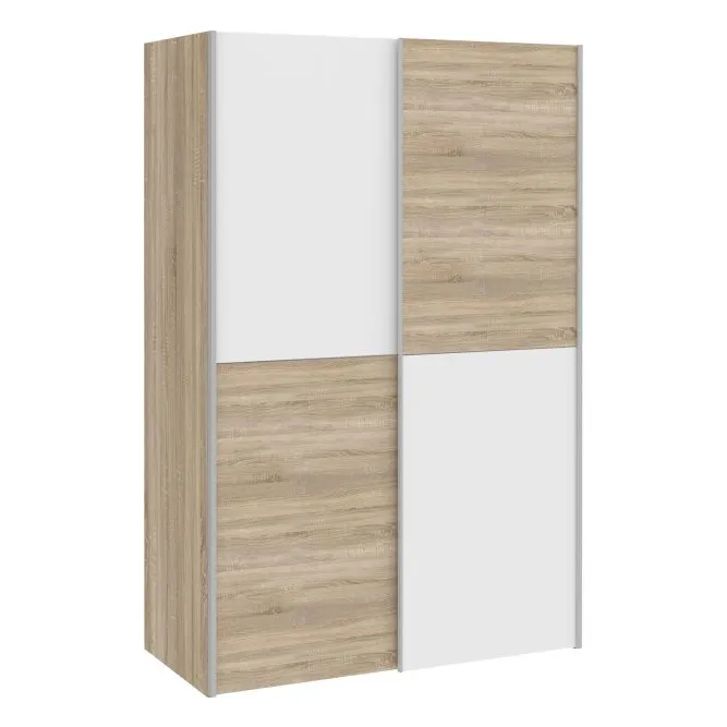 Szafa 2-drzwiowa OZZULA drążek i półki drzwi przesuwne 120cm dąb sonoma biały