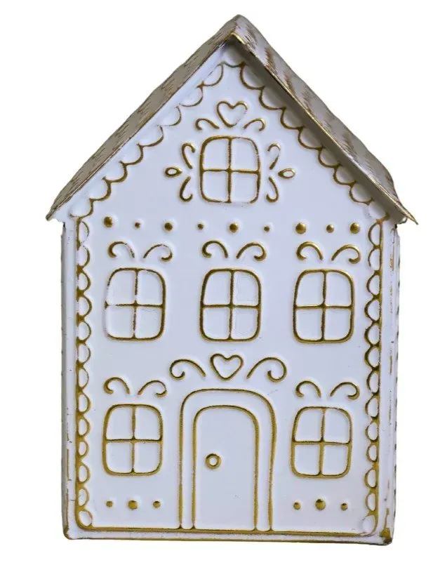 DOMEK piernikowy metalowy 7747 biało-złoty