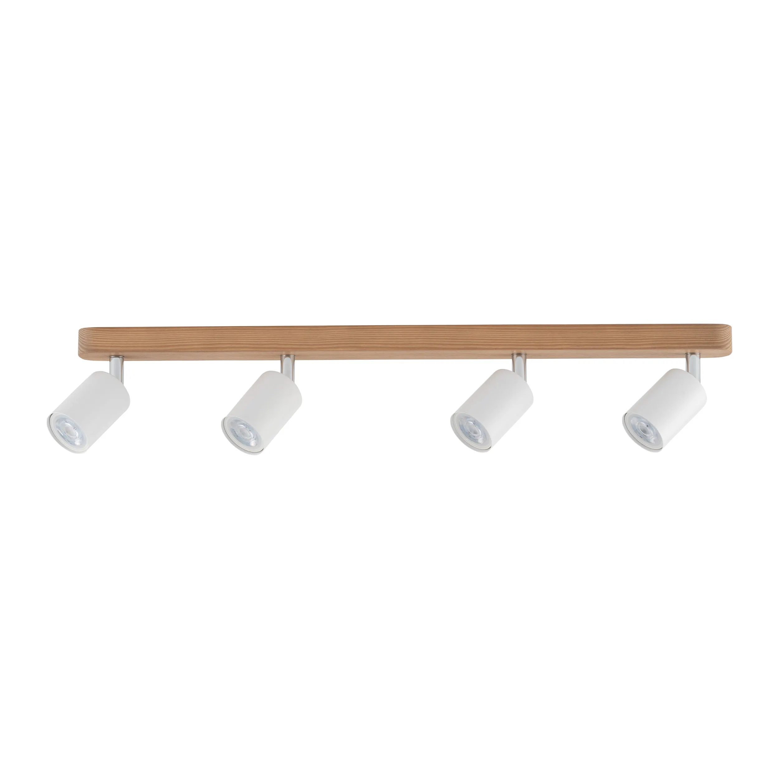 Lampa sufitowa TOP biała z chromowanymi elementami na drewnianej listwie regulowana 76x18x16cm
