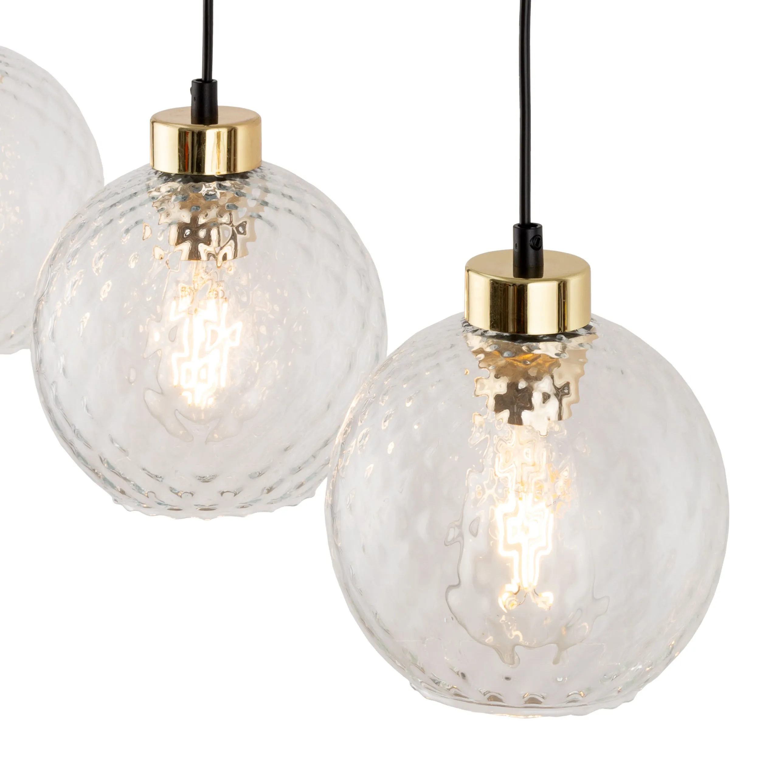 Lampa wisząca DEVON czarna ze złotymi elementami i trzema kryształowymi szklanymi okrągłymi kloszami na listwie 100x82x18cm - TK_4587
