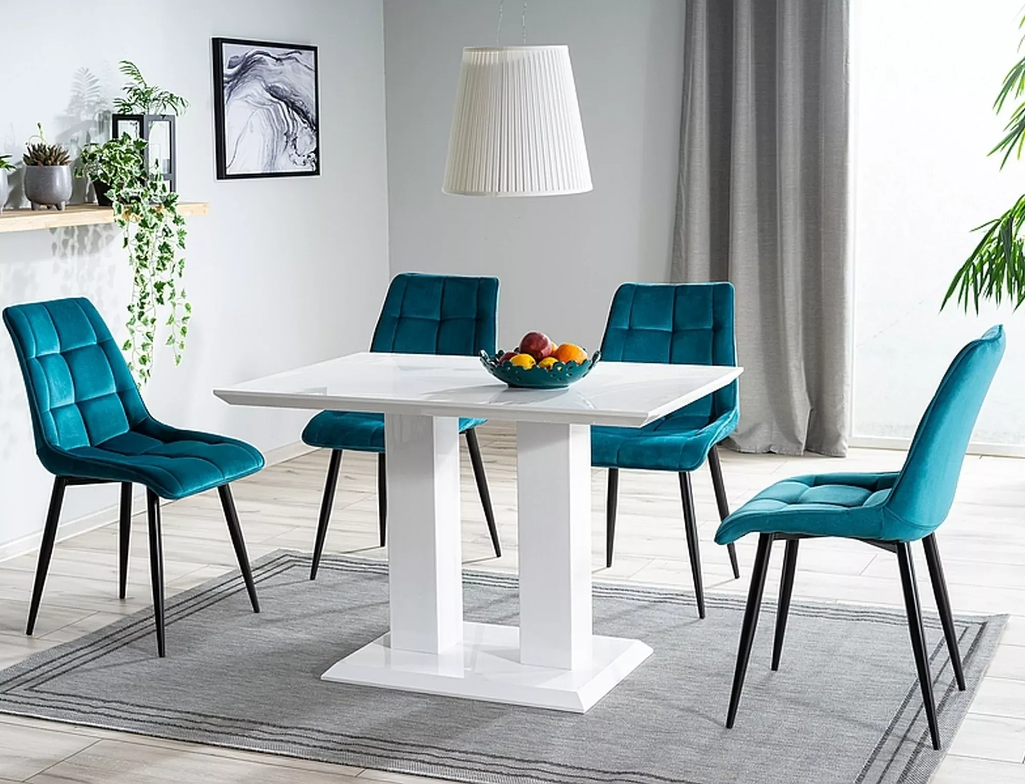 Krzesło tapicerowane CHIC VELVET Bluvel 85 pikowane turkusowe czarne nogi - CHICVCTU