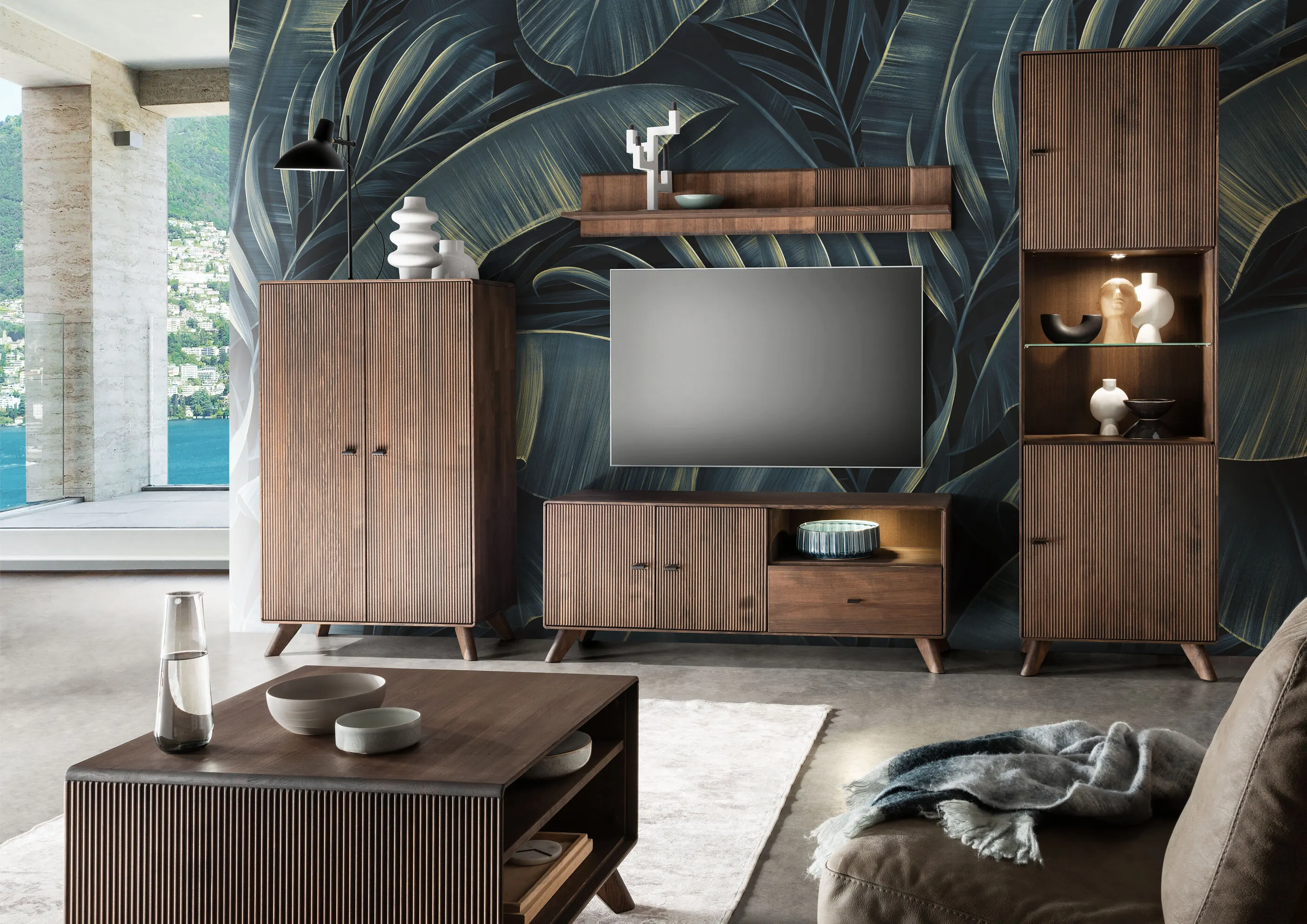 Kredens – komoda drewniana wysoka ryflowana BLISS 81x135x40 cm - GK_103624030102