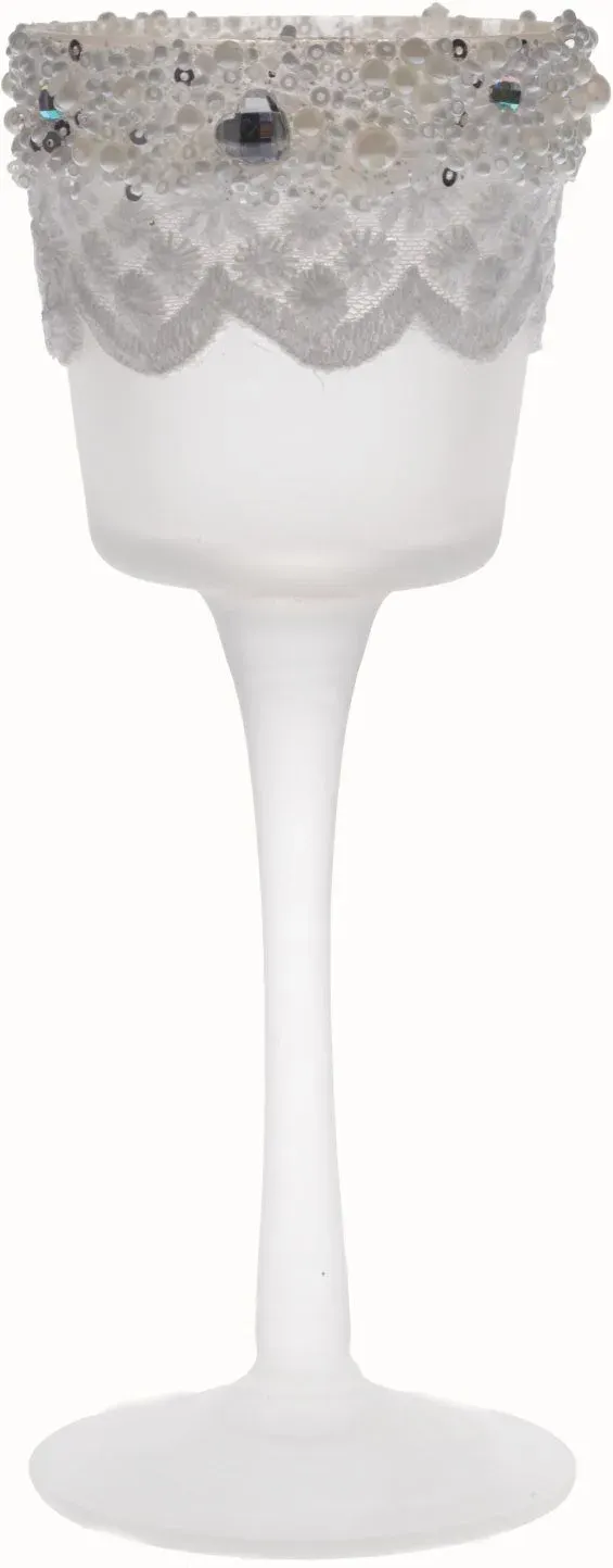 ŚWIECZNIK na nodze z koronką i koralikami NISKI wielokolorowy ŚWIECZNIK na nodze z koronką i koralikami NISKI wielokolorowy