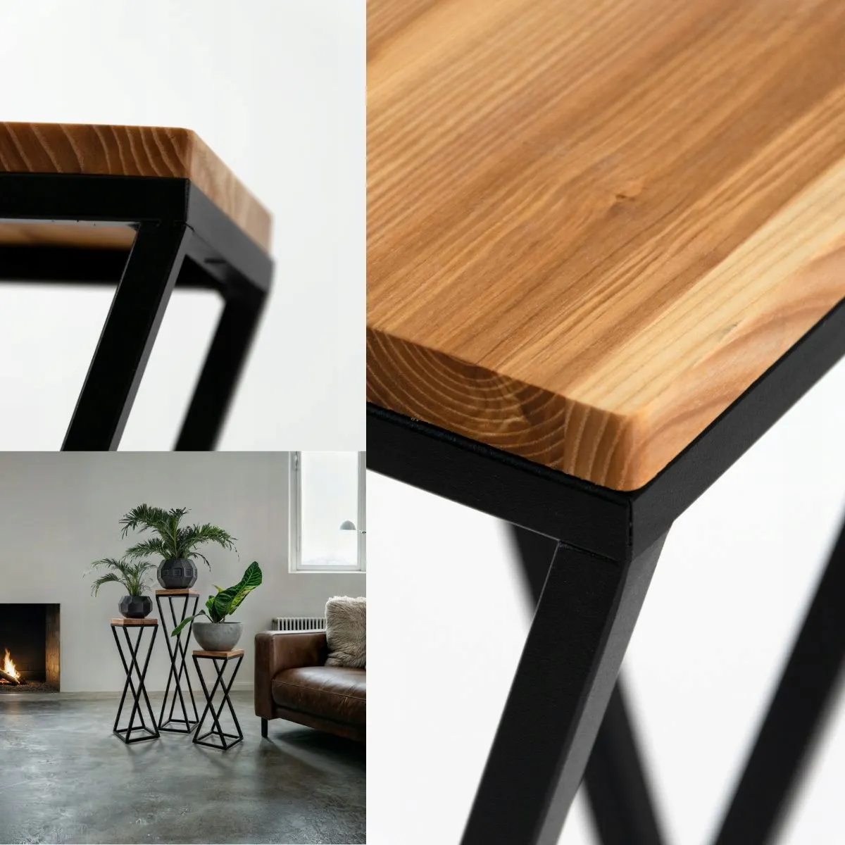 Kwietnik stojący VICHY M metal drewno olejowane czarny naturalny - LD_TZ000223