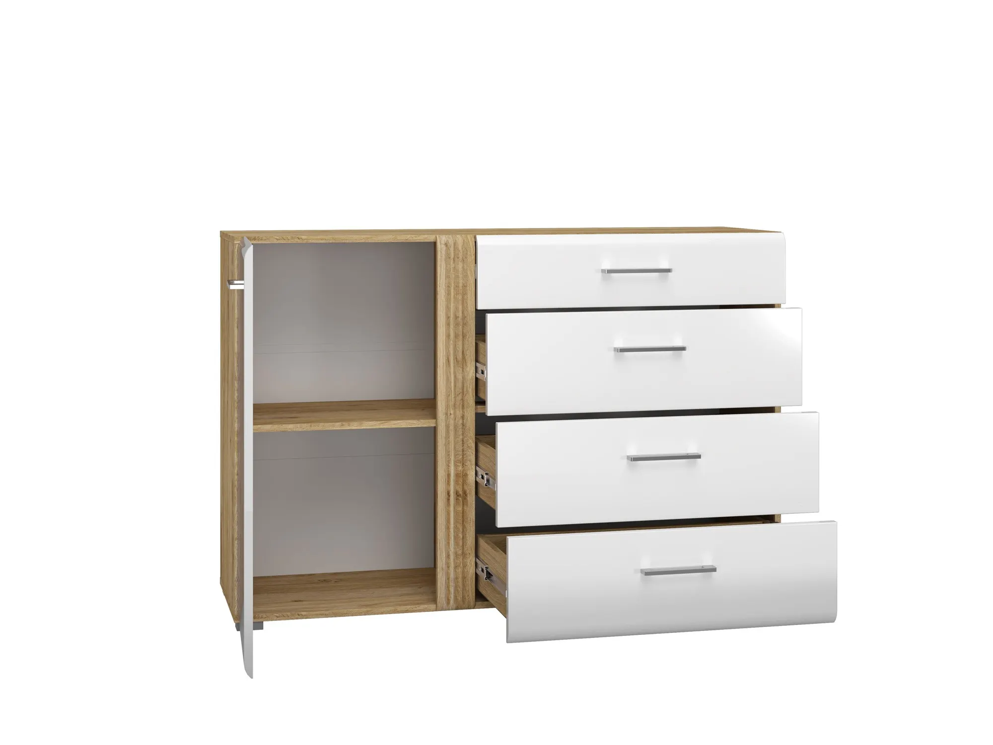 Komoda 1-drzwiowa z 4 szufladami ADAGIO 04 dąb castello, biały połysk - 1ADAG04-001