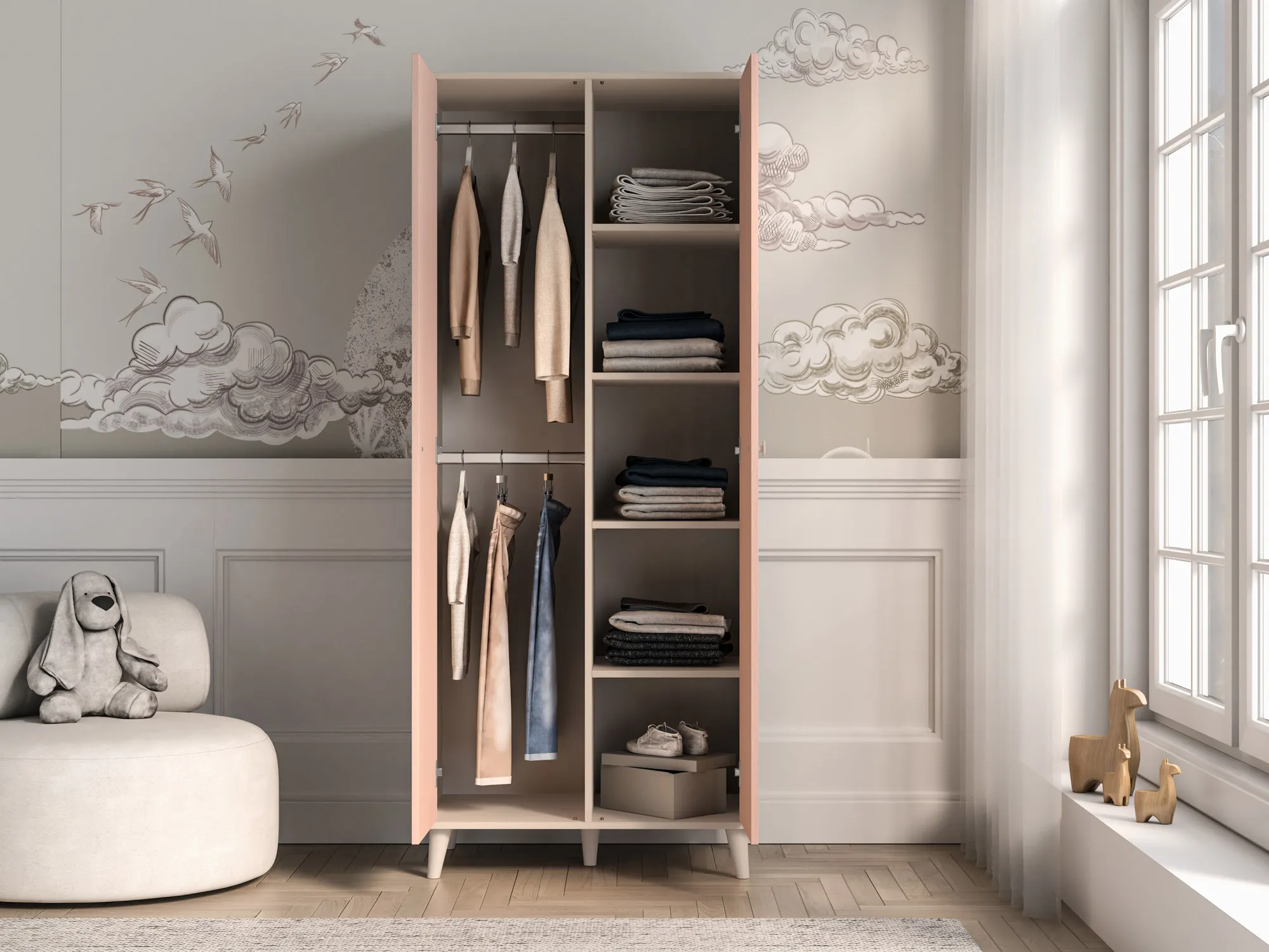 Szafa 2-drzwiowa MEVEL 02 piasek pustyni, różowy - 1MEVE02-001