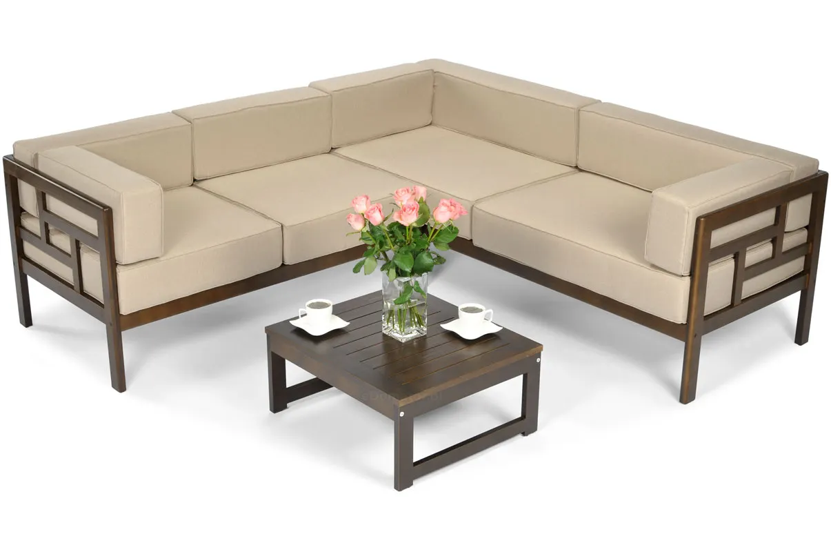 Narożnik ogrodowy EDEN 5-osobowy, brązowy, beżowy - FE5906948124998