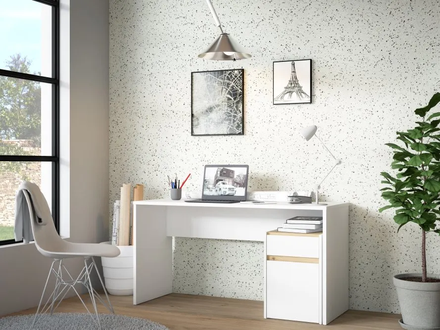 Biurko MODULTRICK z szafką i szufladą - - dąb artisan, biały - MDUB112-M961