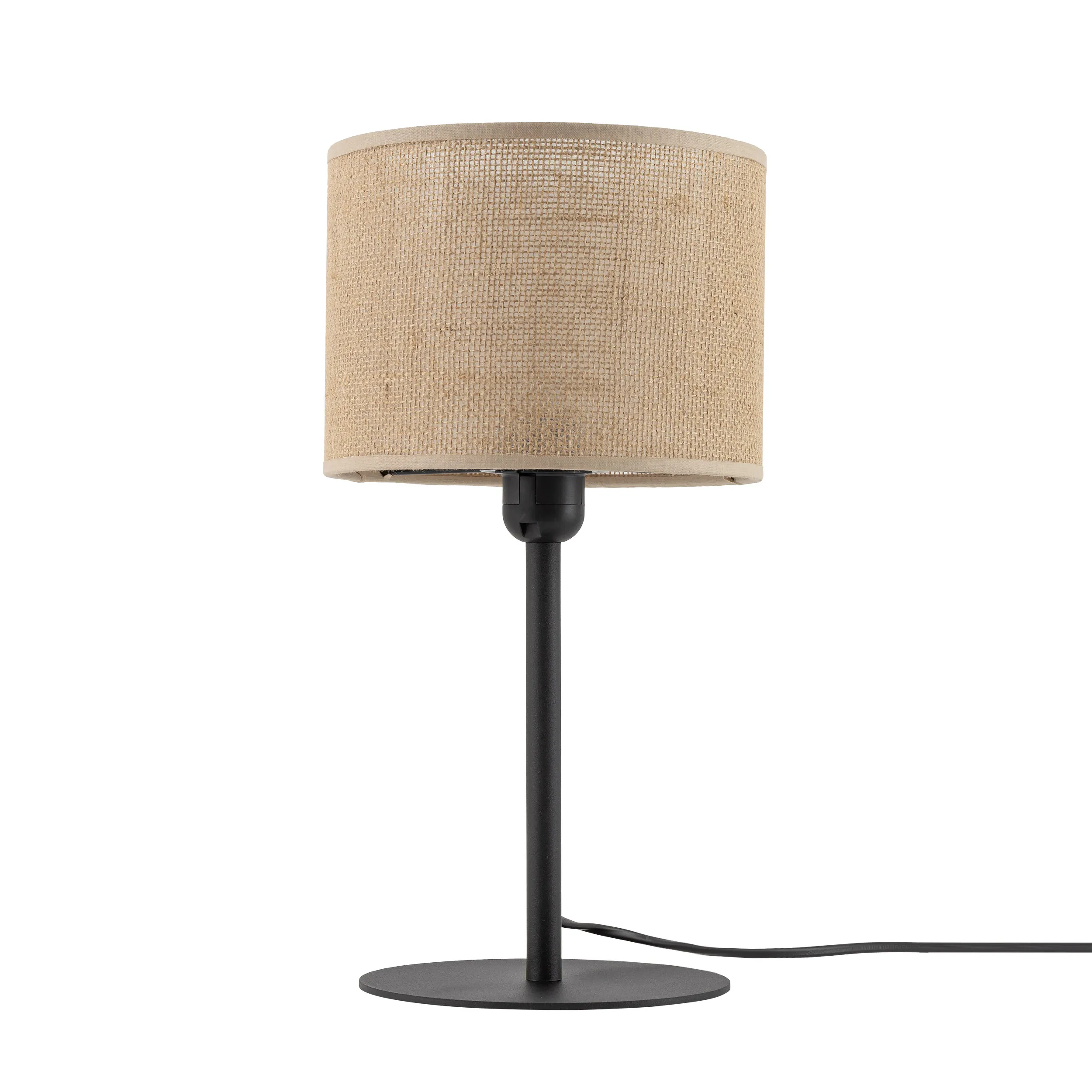 Lampka nocna JUTA czarna z brązowym abażurem okrągłym z tkaniny 39x22cm - TK_5552