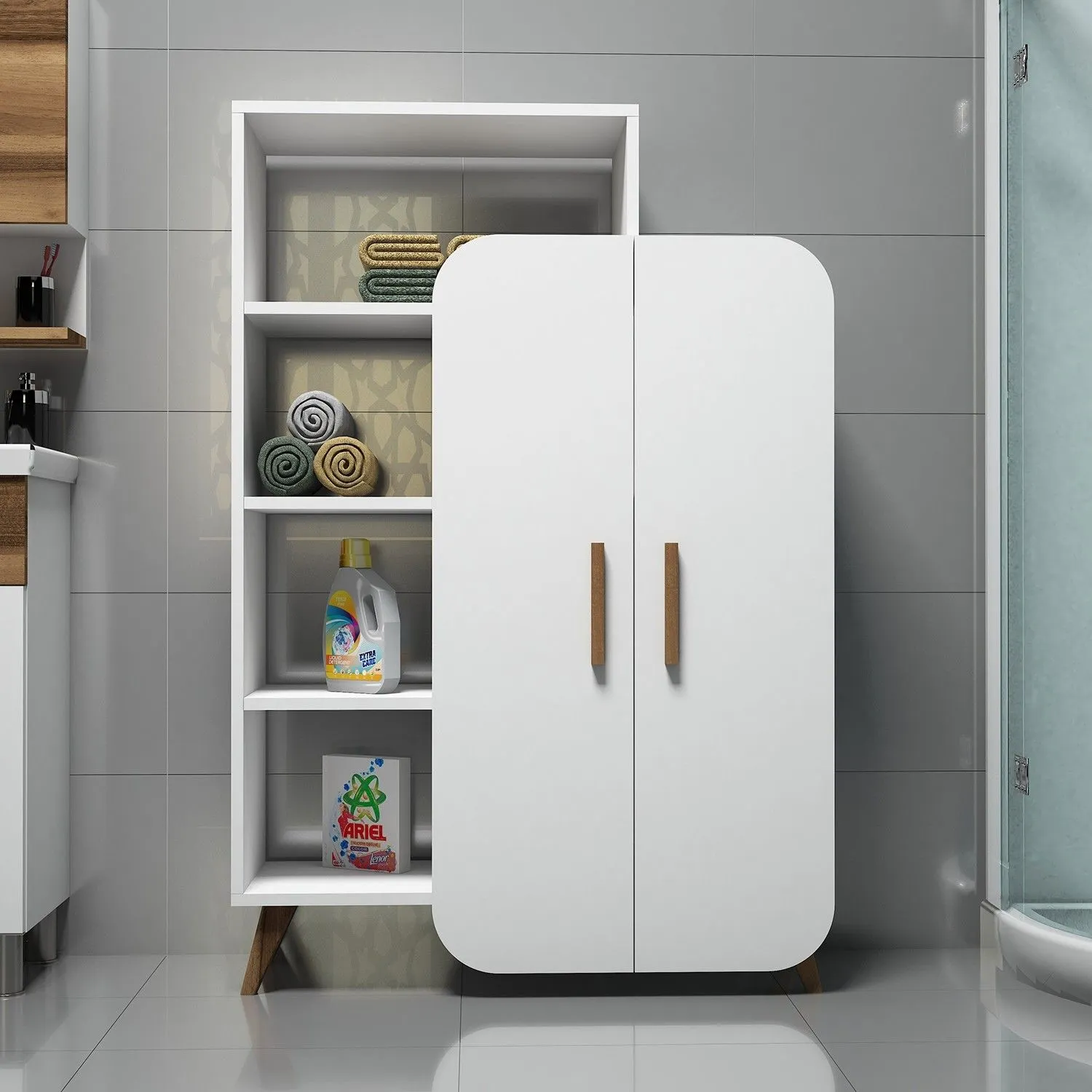 Regał niski z szafką FORM 90x132 biały efekt drewna - ASI_845HCT3901