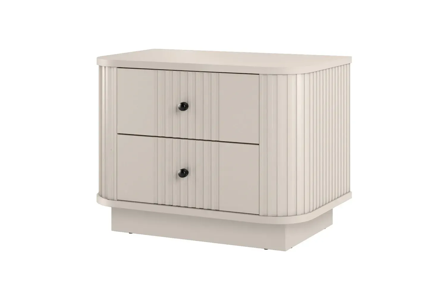 Zestaw szafka nocna z 2 szufladami VESPER 2-set ryflowany front- cashmere czarne uchwyty cokół - B_169466