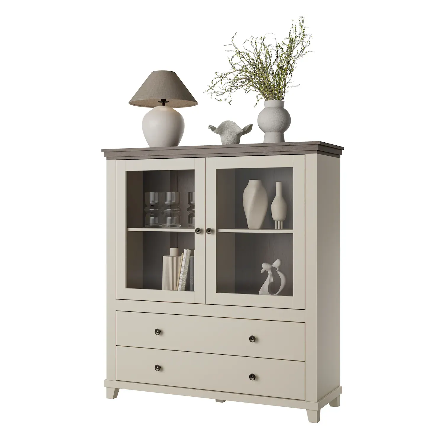 Witryna niska 2-drzwiowa z 2 szufladami EVORA WM beż jasny dąb dunin - 24D1JU46