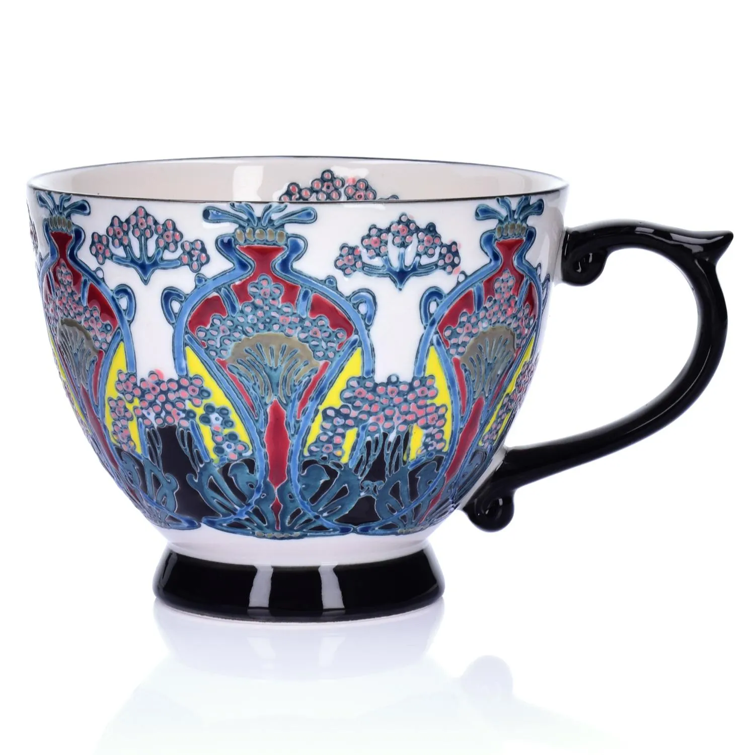 image porcelanowy kubek, wzory ornament, kolorowy wzór, duży kubek, czarna rączka