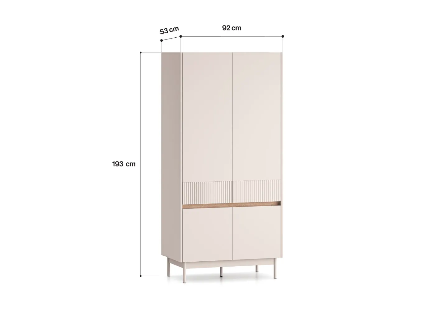 Szafa 4-drzwiowa z drążkiem DUNEA 196x92 ryflowana kaszmir - dąb cremona - 1DUNE01-001