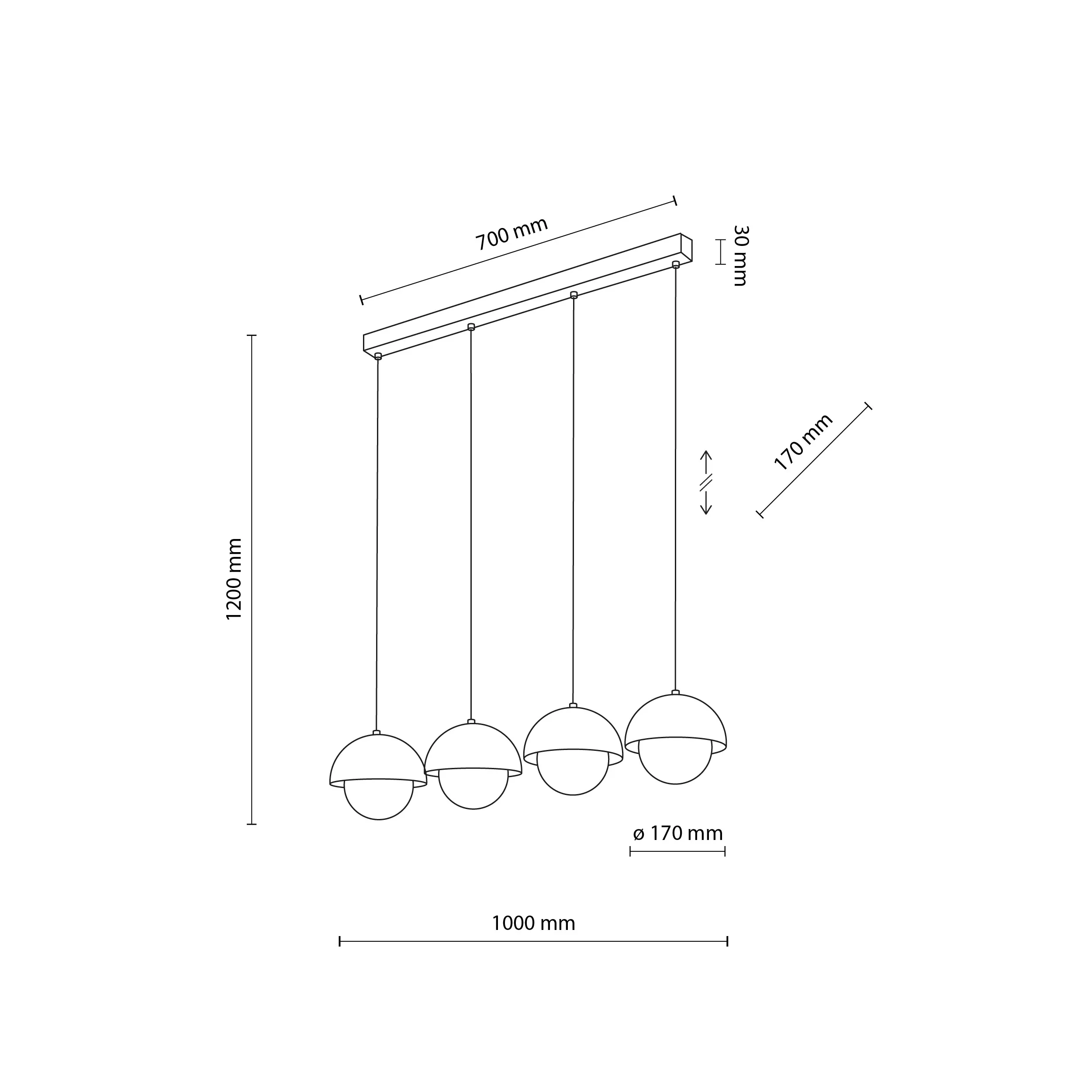 Lampa wisząca BONO beżowa na metalowej listwie z białymi okrągłymi szklanymi kloszami 120x100x17cm - TK_10213