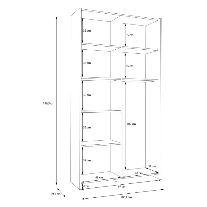 Szafa 2-drzwiowa HOME NOOK drzwi przesuwne 100cm biała - HMNS62231-120