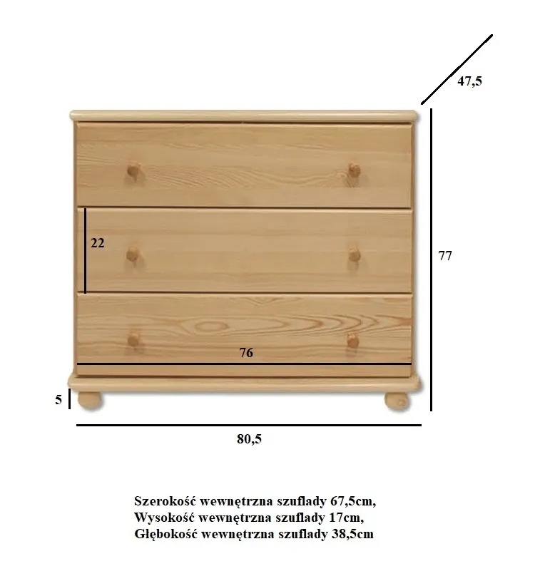 KD106 komoda S80 W78 G47 sosna naturalny DREWMAX — zdjęcie 3