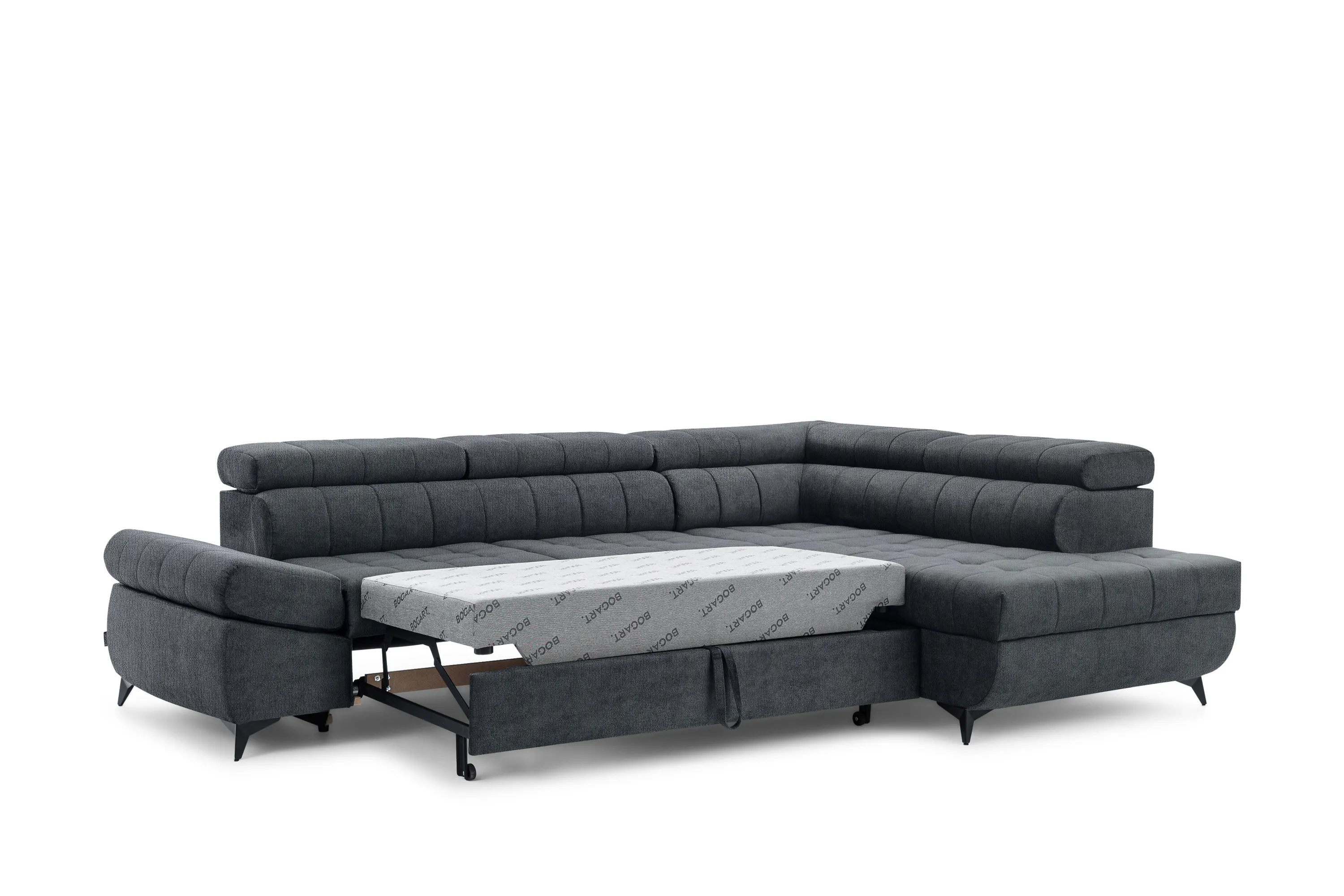 Narożnik prawostronny VALORIS L regulowane zagłówki i podłokietniki tkanina Perfect Harmony 90 grafitowy - B_162927