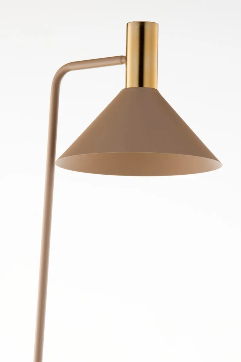 lampa stojąca, lampa biurkowa, metalowa lampa, kolor beżowy, trójnoga z abażurem