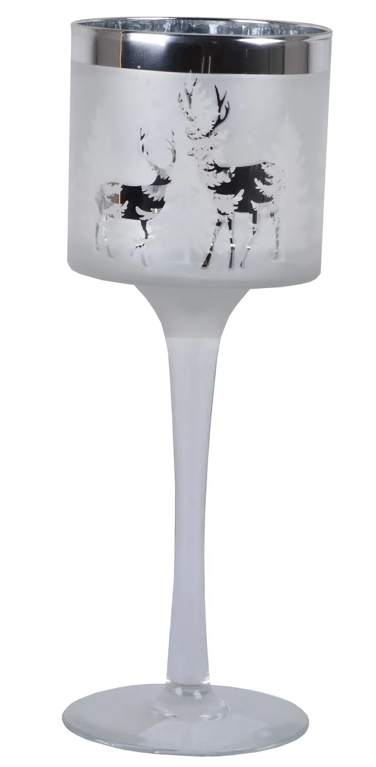 Kielich szklany Z RENIFERAMI niski srebrny