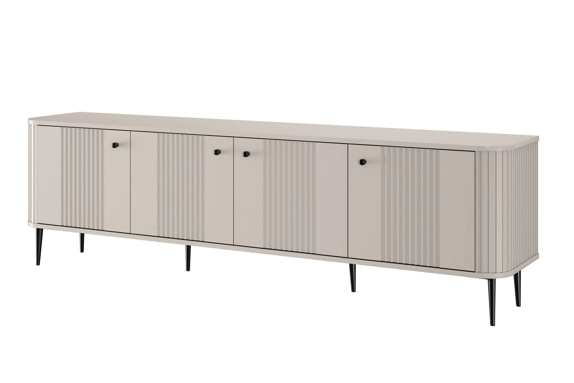 Szafka RTV 4-drzwiowa VESPER RTV 187 ryflowany front cashmere czarne nogi Meble, Kredens, Szafka, Łóżeczko, Łóżko dziecięce