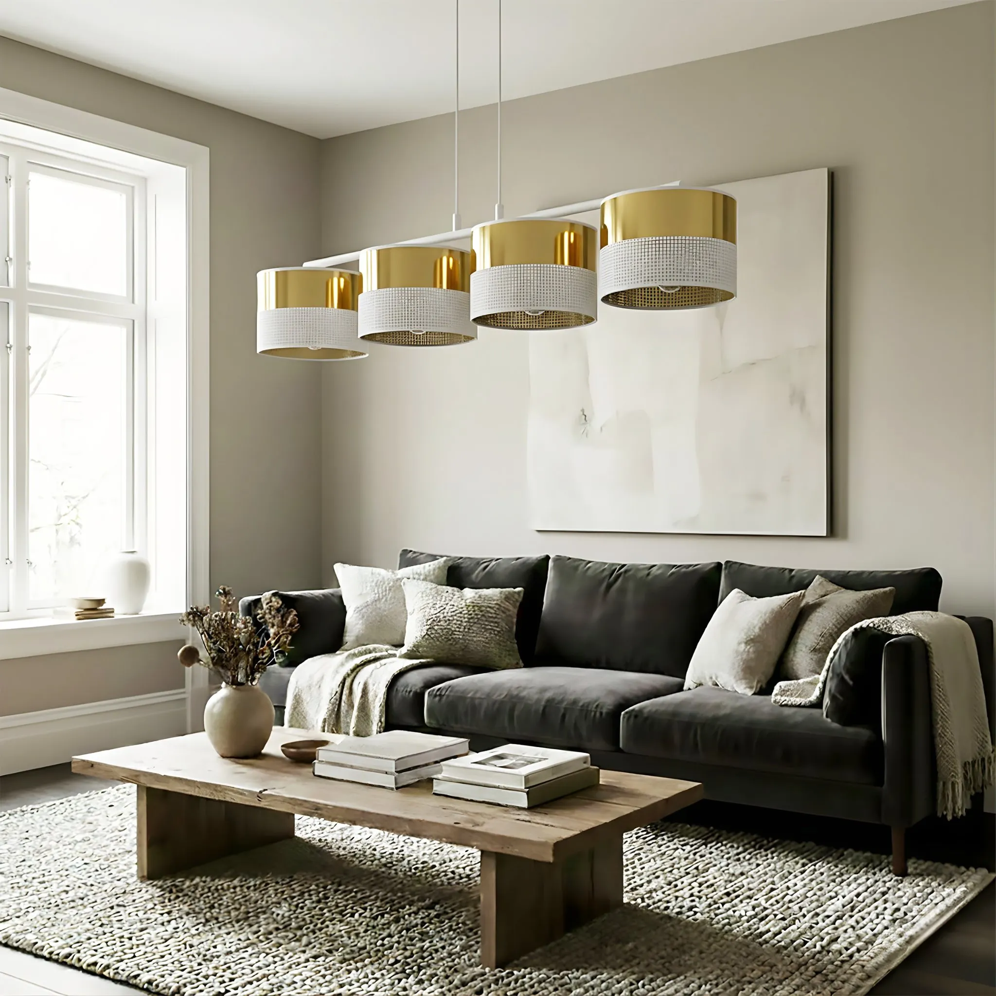 Lampa wisząca LUX 4 WH GOLD z abażurem biała złota - 1650/4