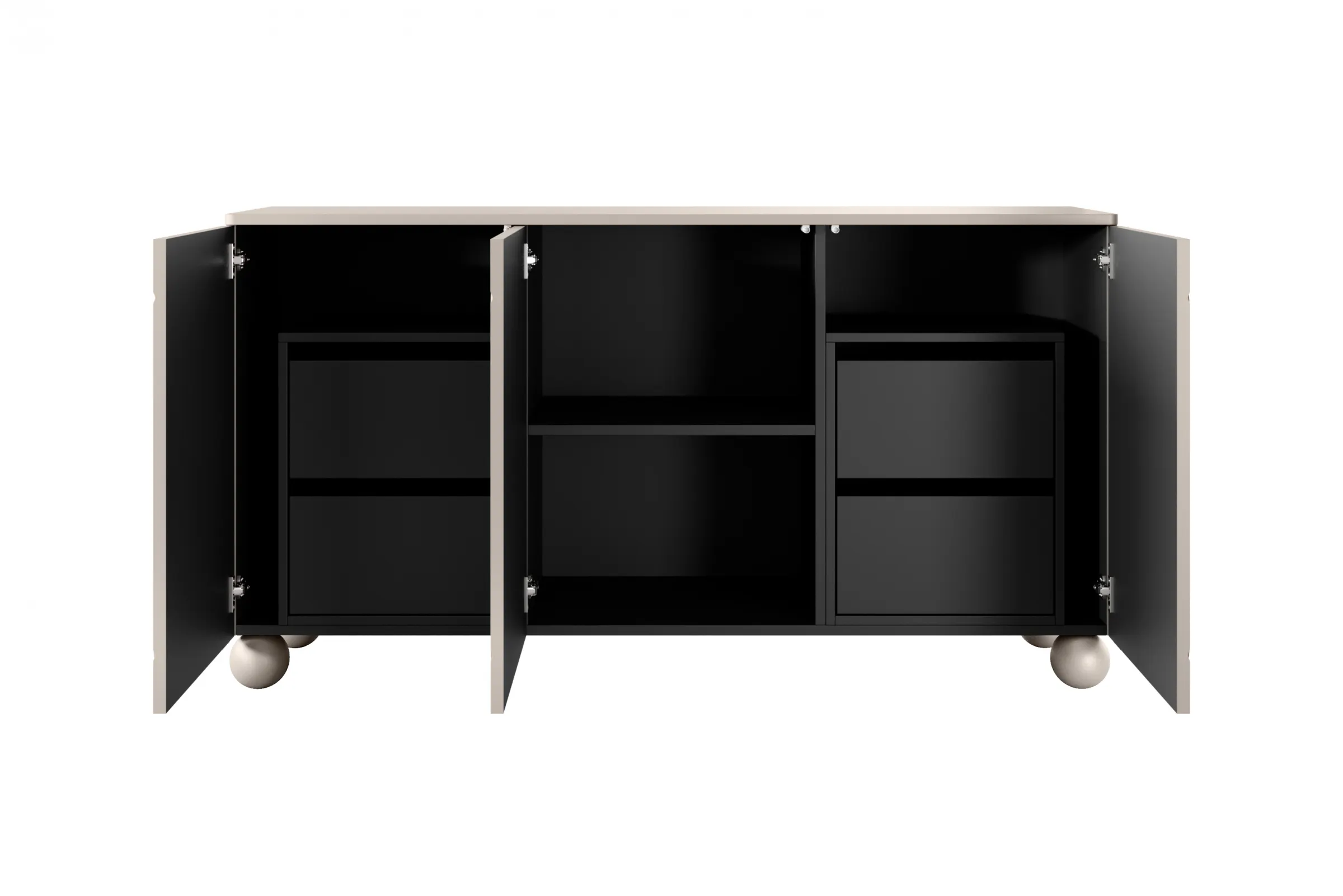 Komoda 3-drzwiowa z 4 szufladami SONATIA 150cm cashmere nogi kule - B_157290