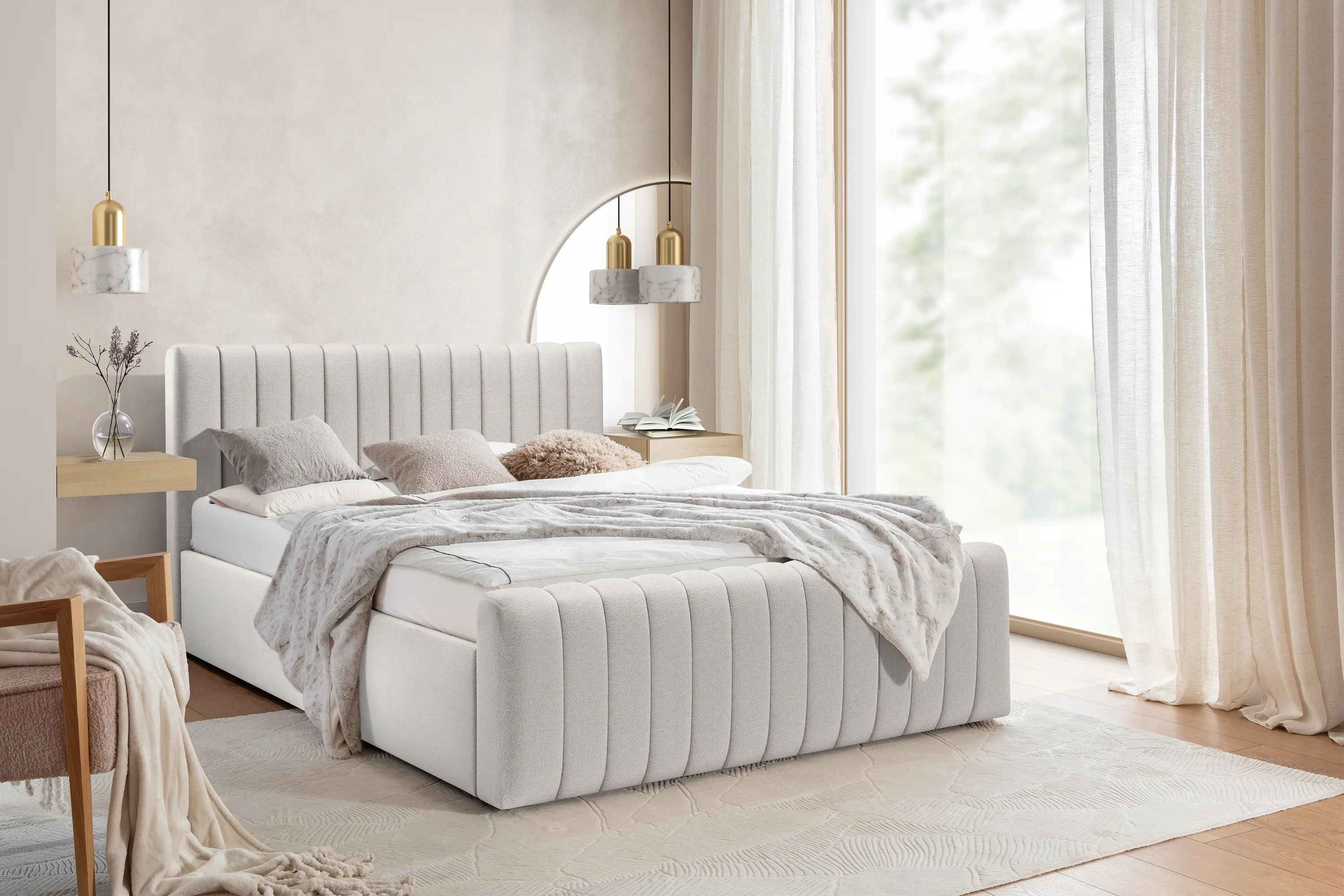 Łóżko Nicole z pojemnikiem / 160x200 / Leo 03 - beżowy - B_158568