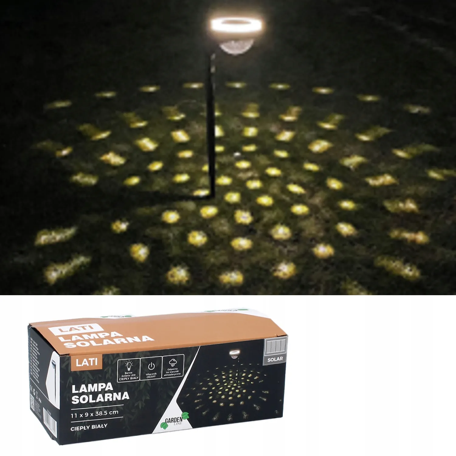 image lampka solarna, oświetlenie ogrodowe, prowadnica LED, stojący reflektor, oświetlenie rabat