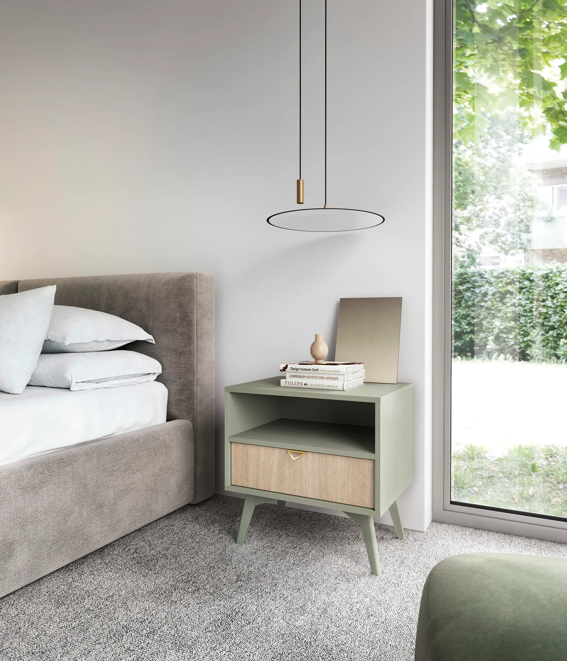 Szafka nocna z 1 szufladą FOREST Eukaliptus, Jodełka - FOREST_S54_EUK