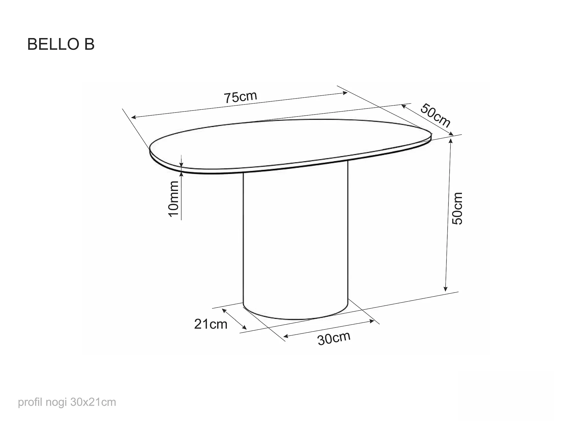 image stół, okrągły, podstawa cylindryczna, wymiary-75x50, tumba-30x21cm
