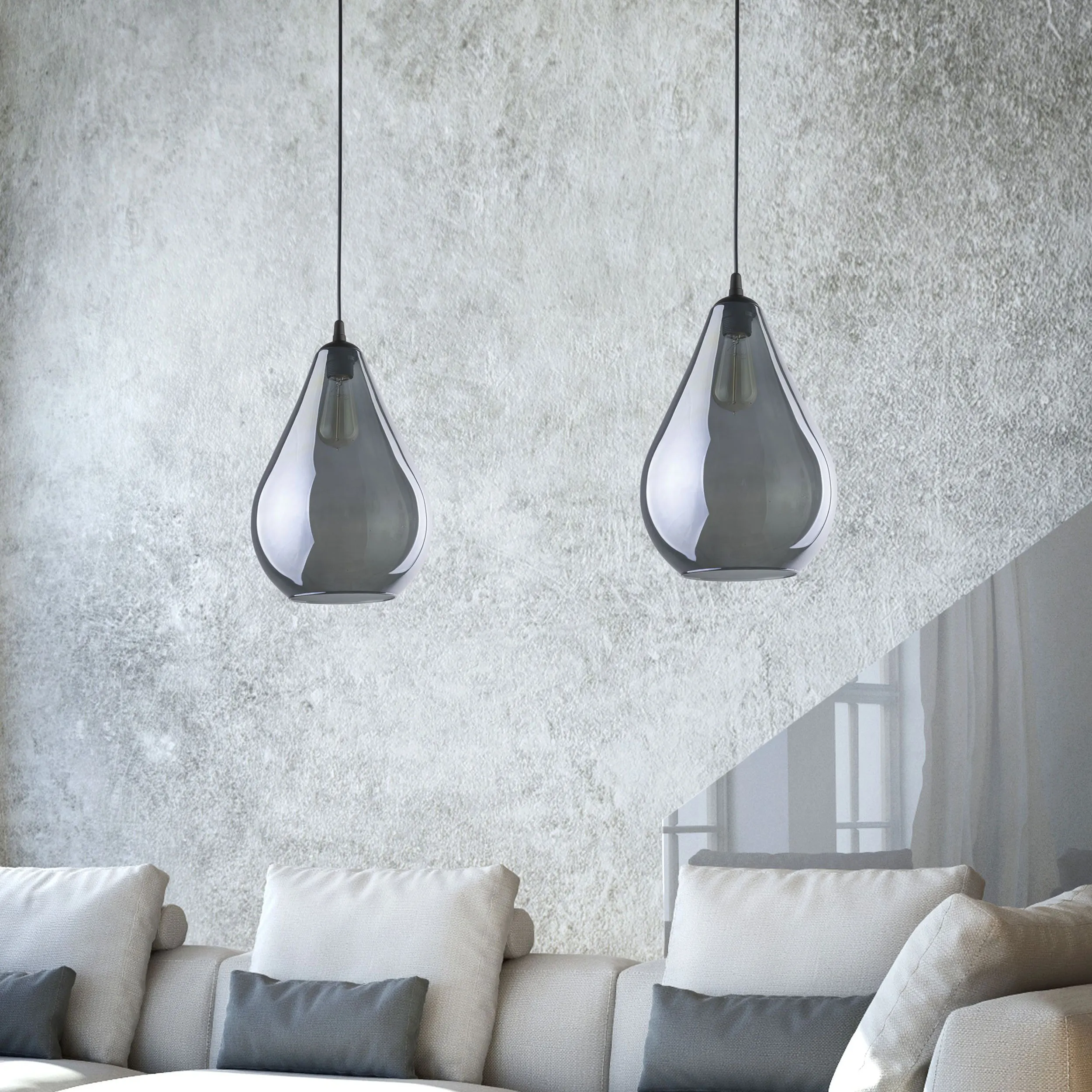 Lampa wisząca FUENTE czarna z szarym okrągłym kloszem w kształcie kropli 180x24cm - TK_2326