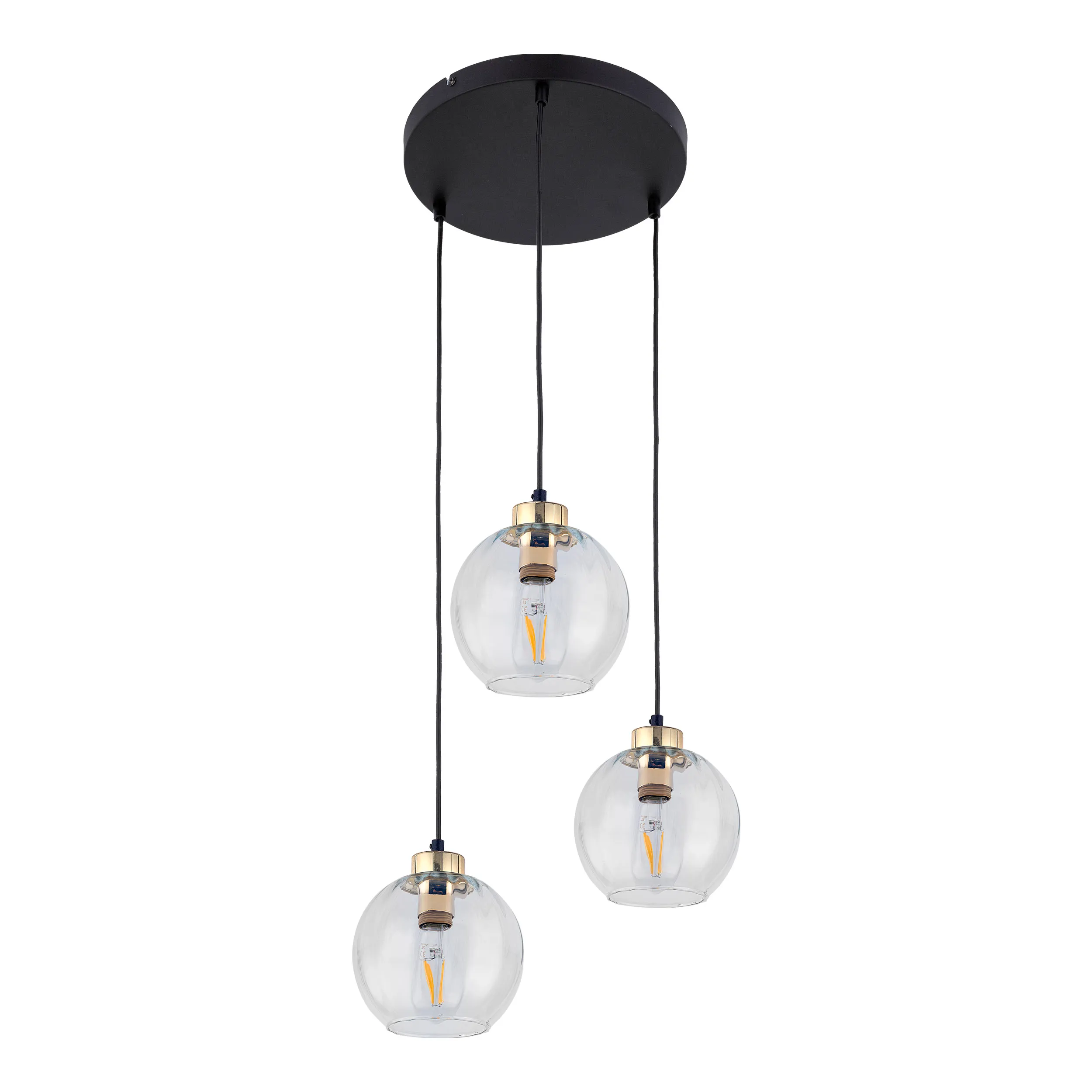 Lampa wisząca DEVI czarna ze złotymi elementami transparentne szklane okrągłe klosze 95x37cm