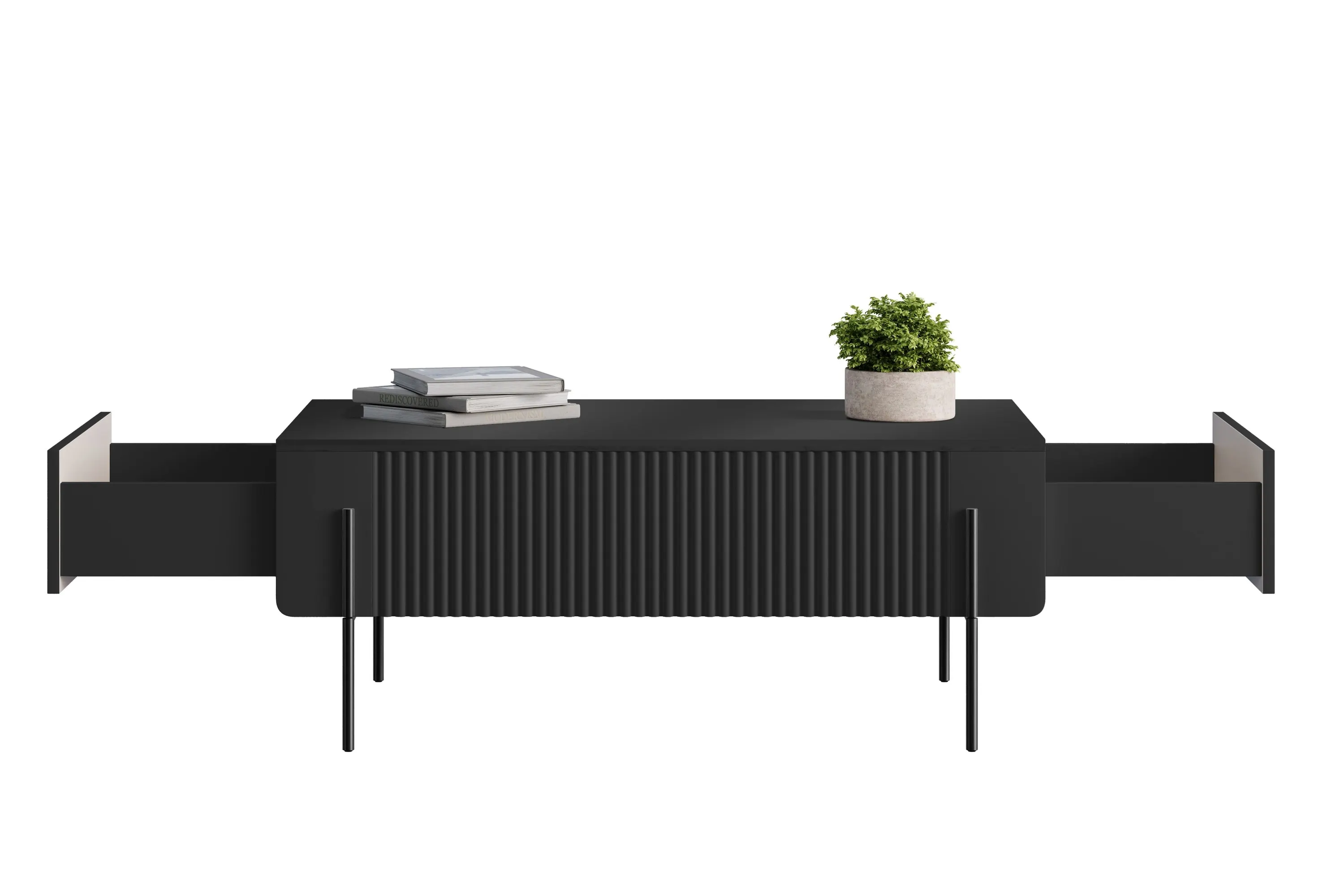 Stolik kawowy z 2 szufladami MALMI ryflowany front 60x100cm - czarny - B_166962