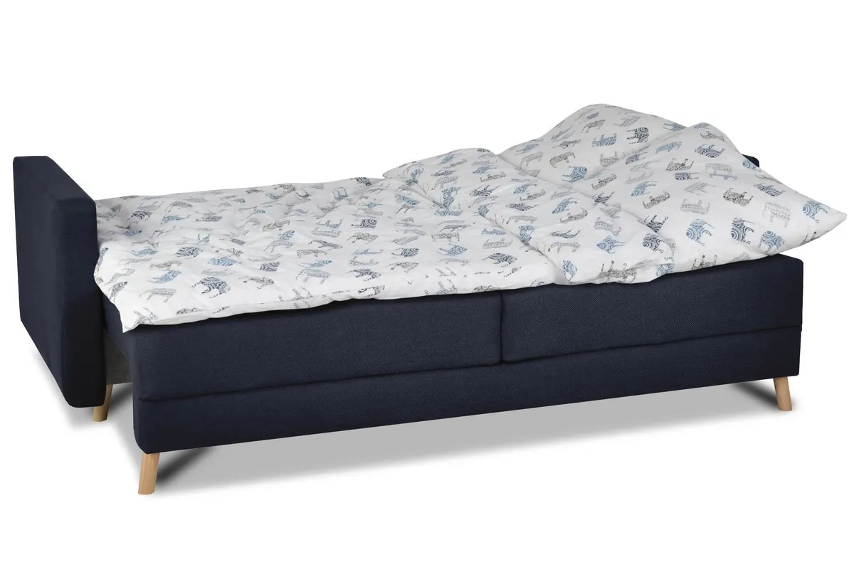 Sofa rozkładana z pojemnikiem SCANDI 218 cm granatowa pikowana - SCANDINEW-AUSTIN15DARKBLUE
