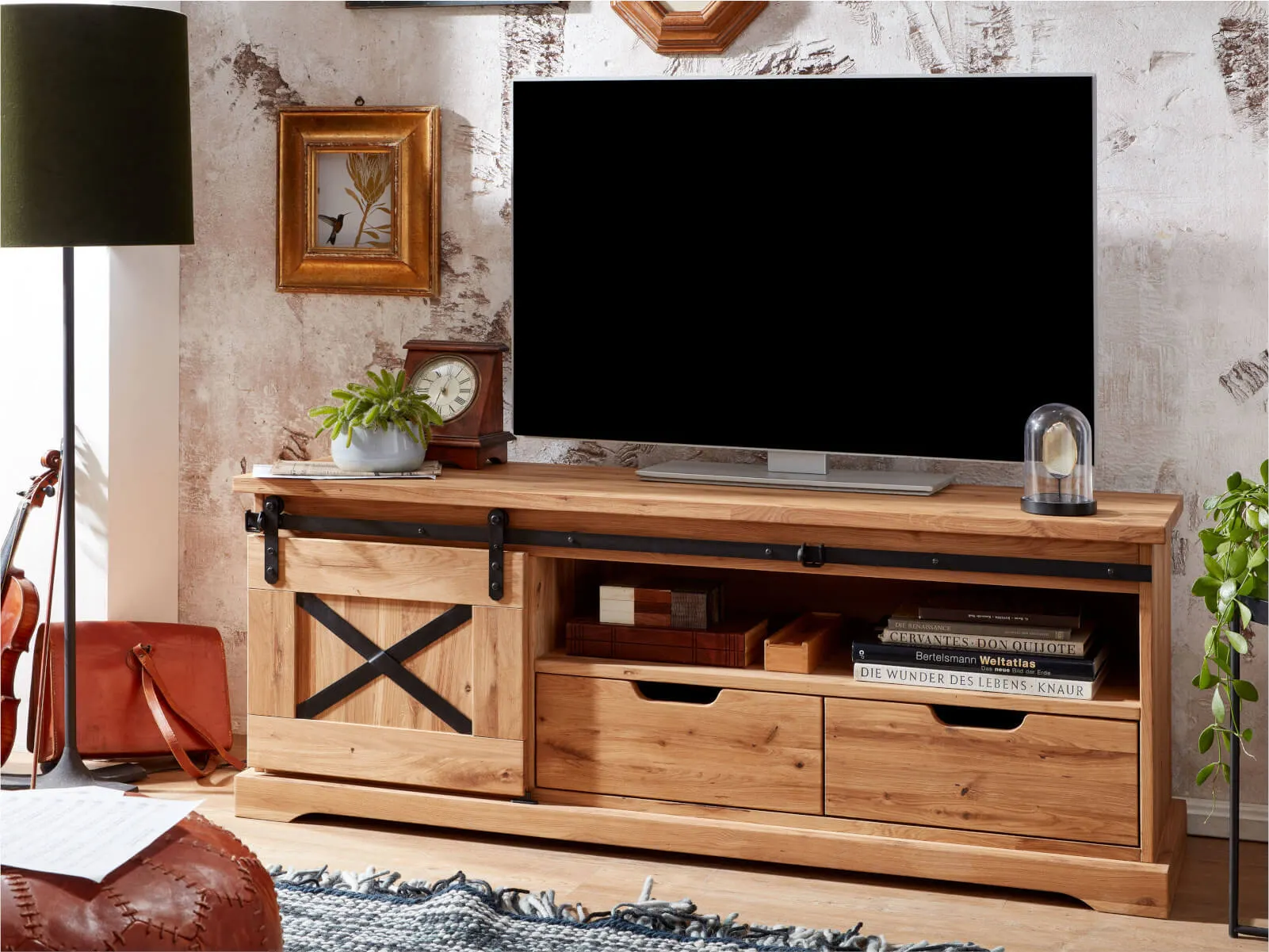 Szafka rtv dębowa TIDY 150 cm z szufladami, dąb olejowany - GK_1034240701