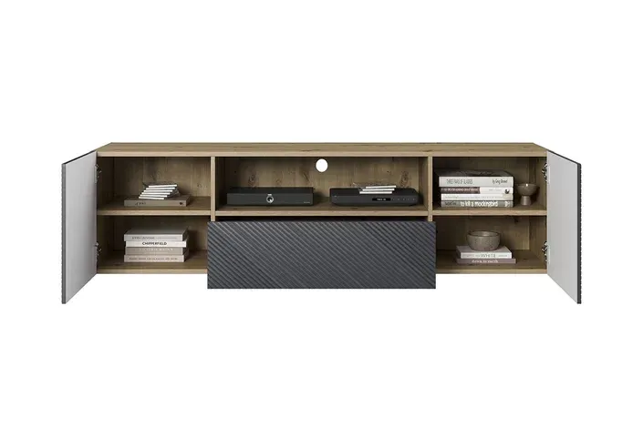 Szafka RTV ASHA 167 - biały mat - ryflowany front - wisząca — zdjęcie 4