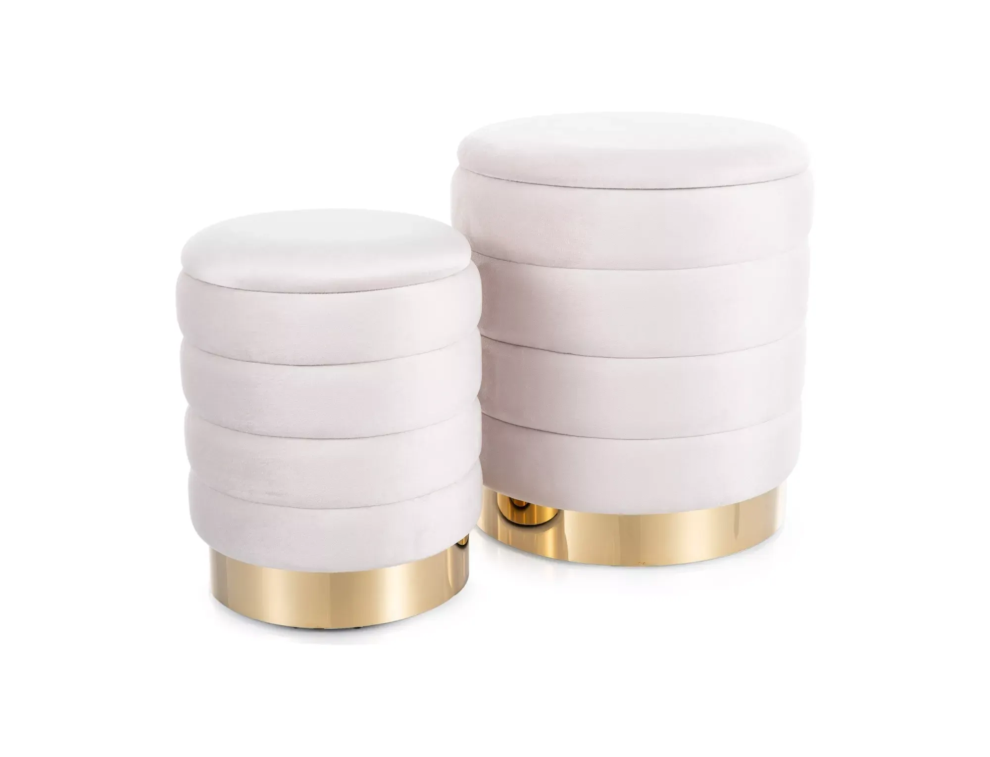 Pufy z pojemnikiem BRITTA VELVET 2 sztuki jasny beż/złota podstawa