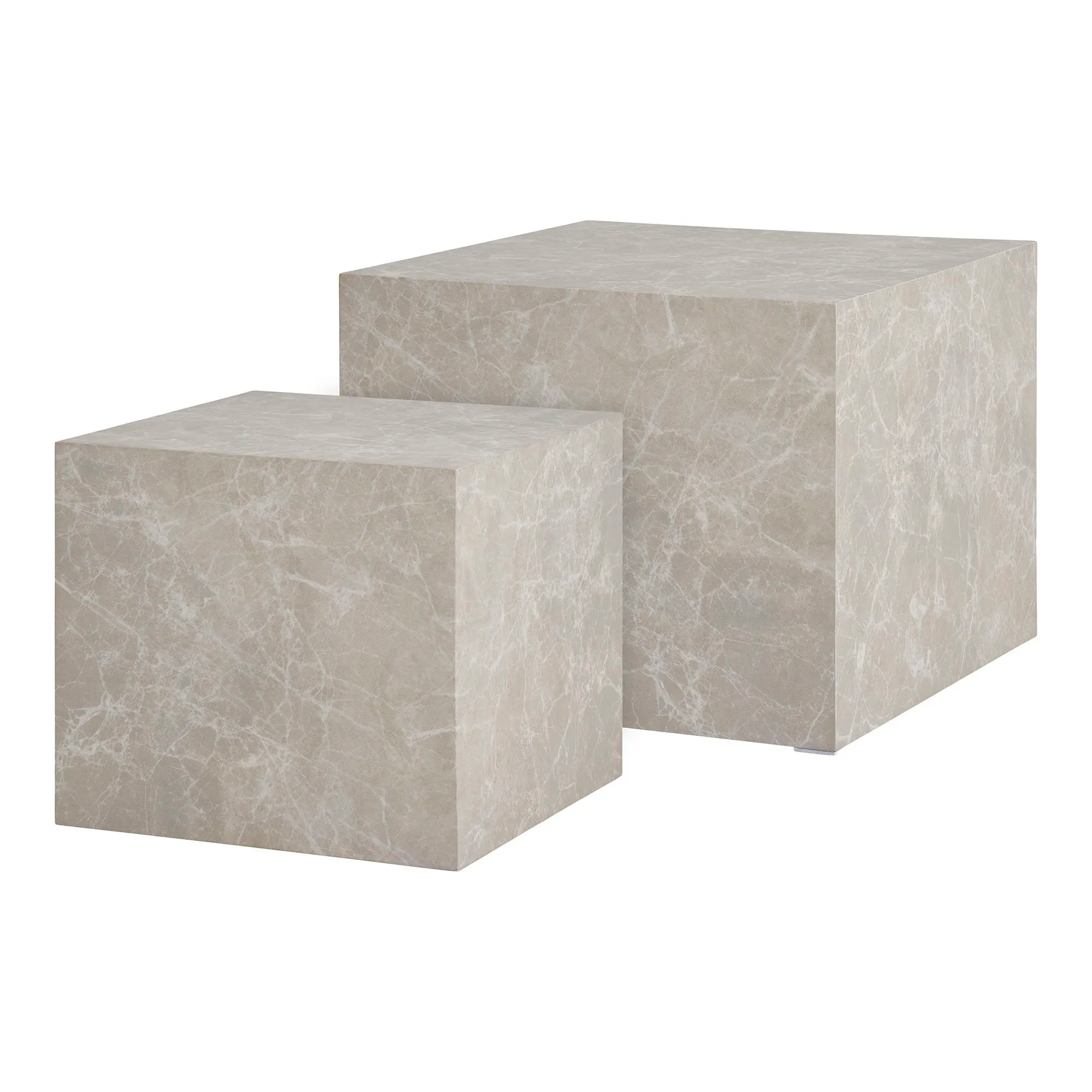 Stoliki kawowe PRAGUE (zestaw 2 sztuk: 42x42x37 - 50x50x42) - efekt marmuru, beżowy - 2102063